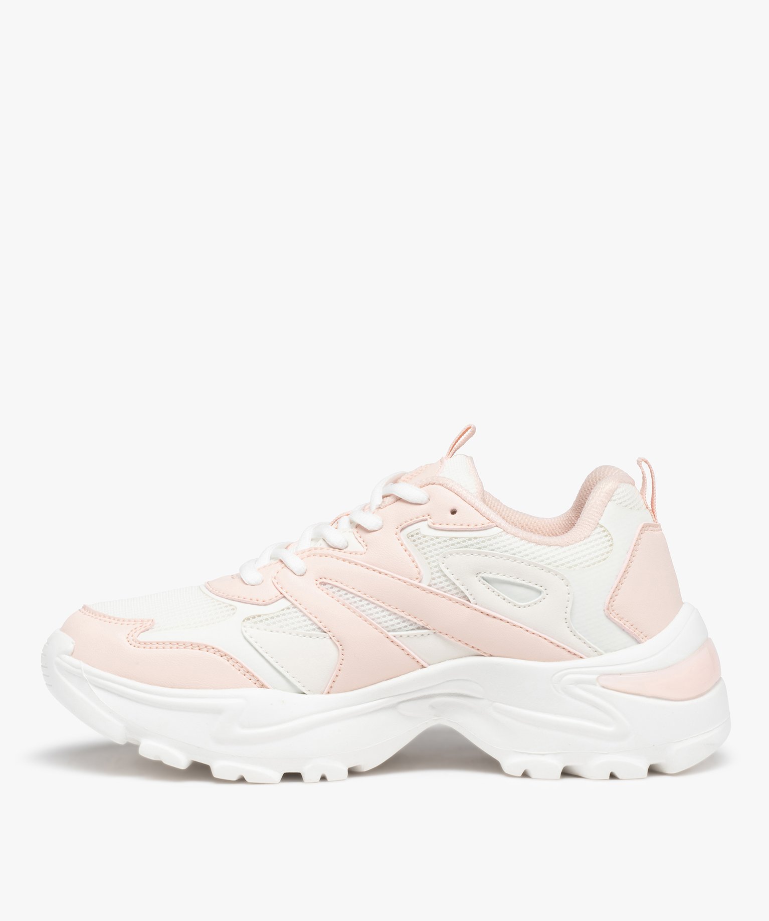Baskets femme style running bicolores à semelle épaisse rose | GEMO