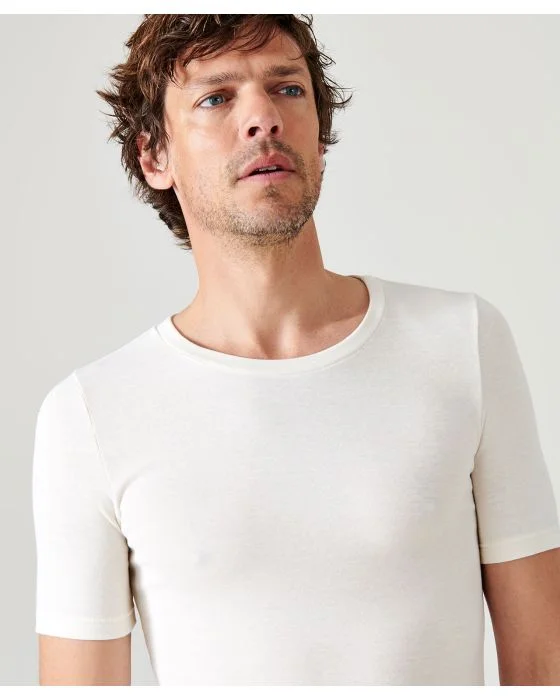 T-shirt col rond fine côte, manches courtes Thermolactyl