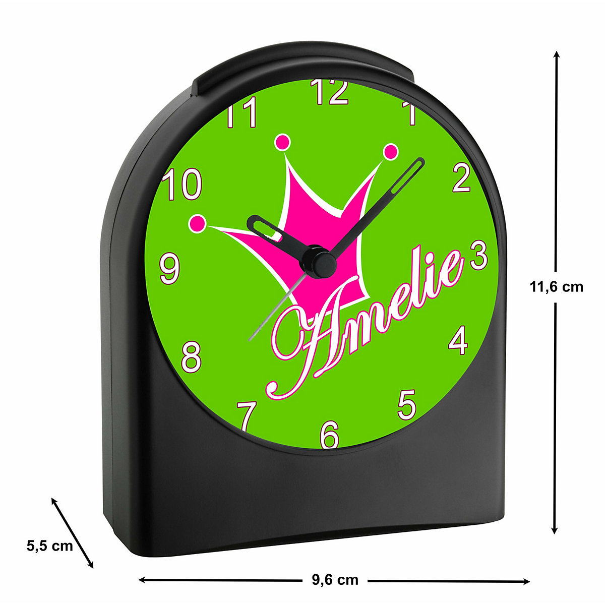 Kinder Funkwecker personalisiert mit Namen Krone Atom-/Funkuhr, 12-Stunden-Anzeigeformat, Schlummerfunktion, Nachtlicht, Geräuschlos/Ohne Ticken