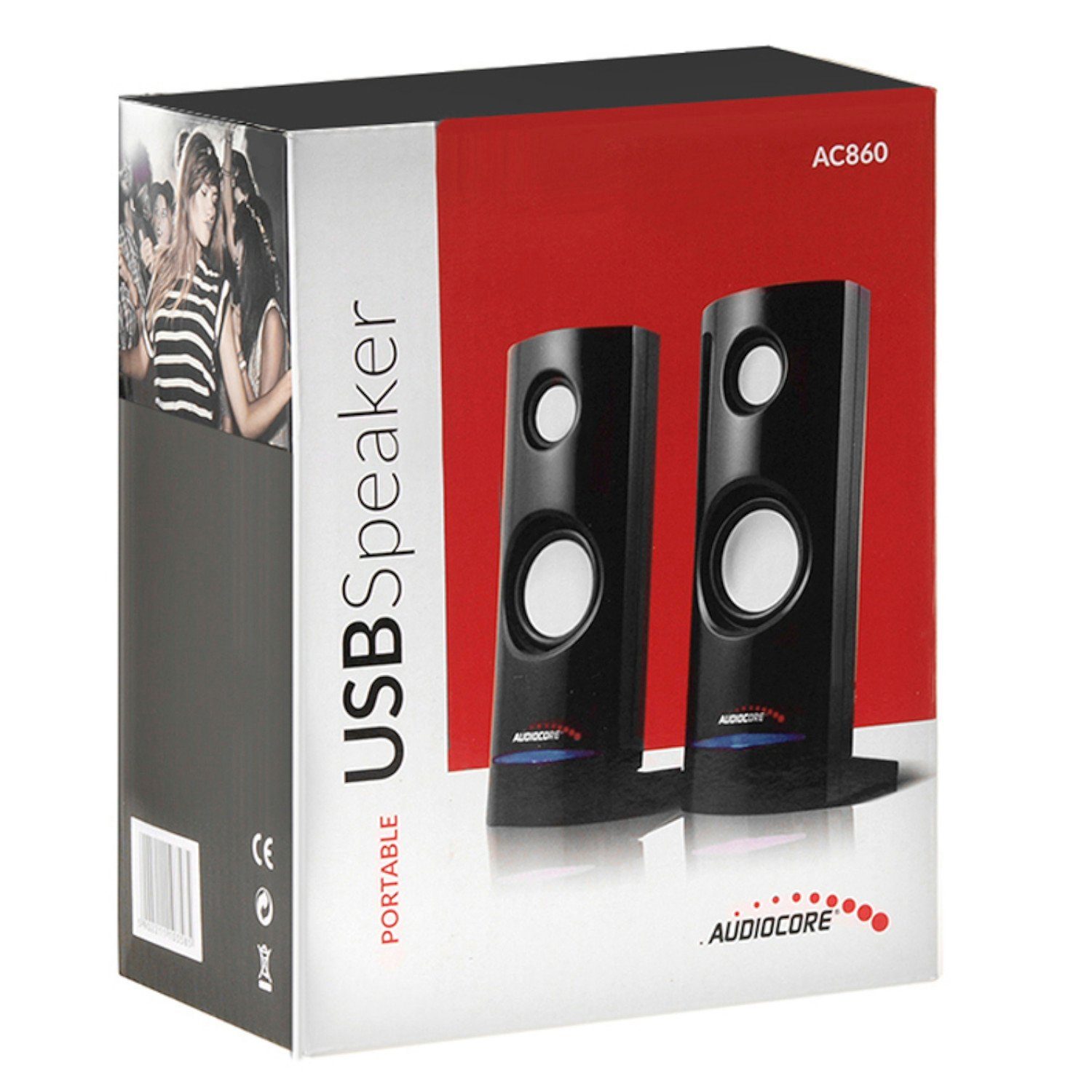 Audiocore AC860 Stereo, 2.0 PC-Lautsprecher (USB, AUX-Kabel, 8 W, Lautstärkeregelung, Blaue LED-Beleuchtung)