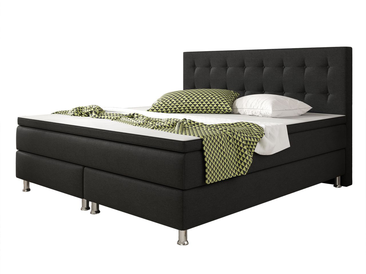 IHG Boxspringbett Köln 180x200 Webstoff Schwarz