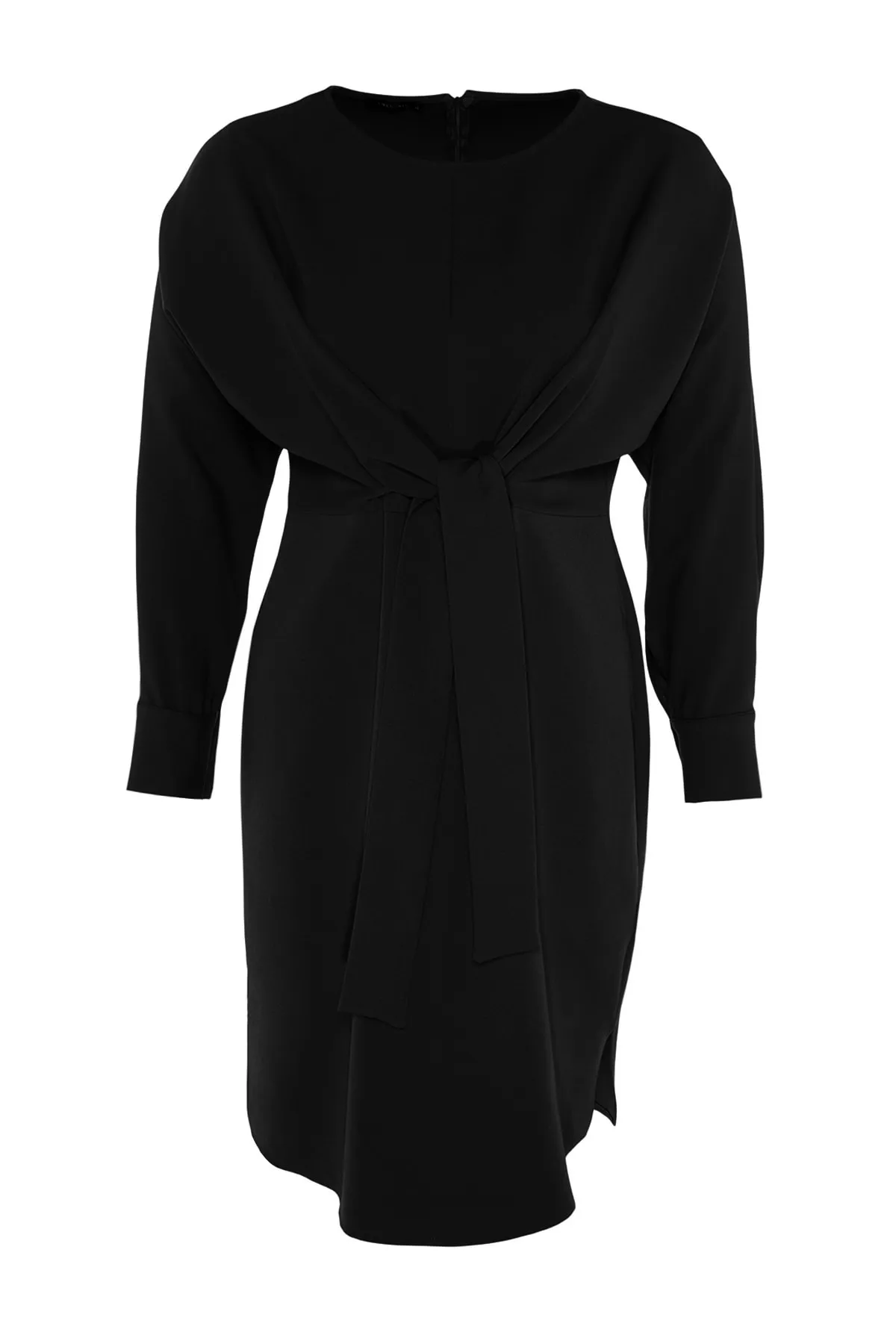 Trendyol Curve  Schwarzes, gewebtes Kleid mit Krawattendetails TBBAW23AH00089