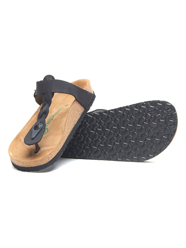 Comfortfusse Leder-Zehentrenner in Schwarz günstig kaufen