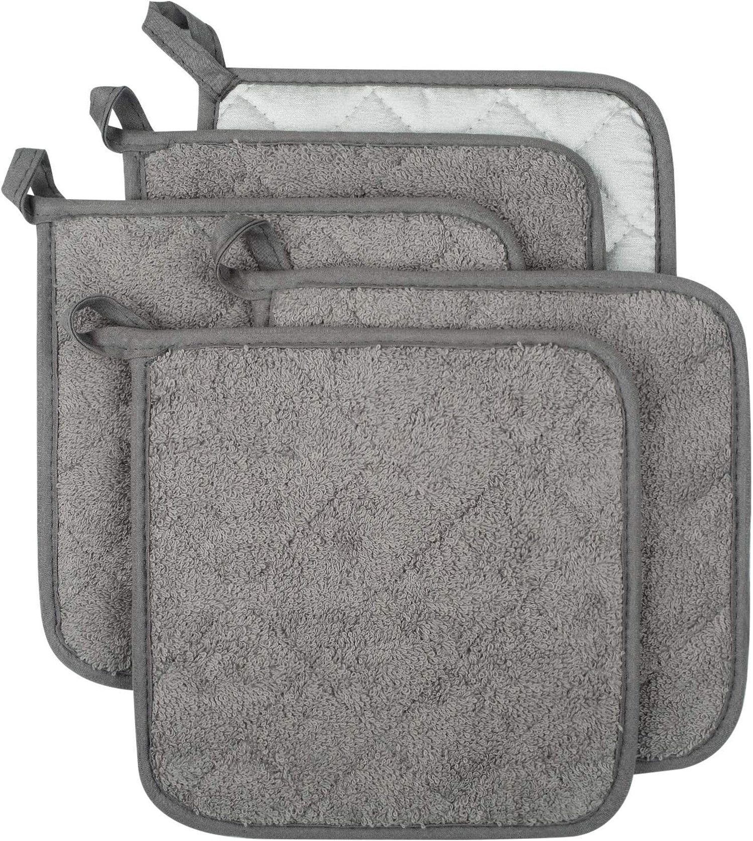 SCOKIT Topfhandschuhe Baumwolle Küche Everyday Basic Terry Topflappen, (hitzebeständig Untersetzer Topflappen, 5-tlg., Set von 5 Grau), für Kochen und Backen