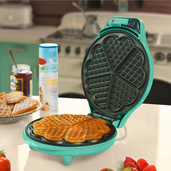 Waffeleisen, Herzform, türkis
