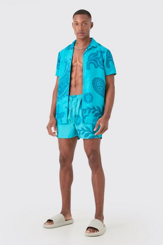 Regular Hemd & Badehose mit Paisley-Print