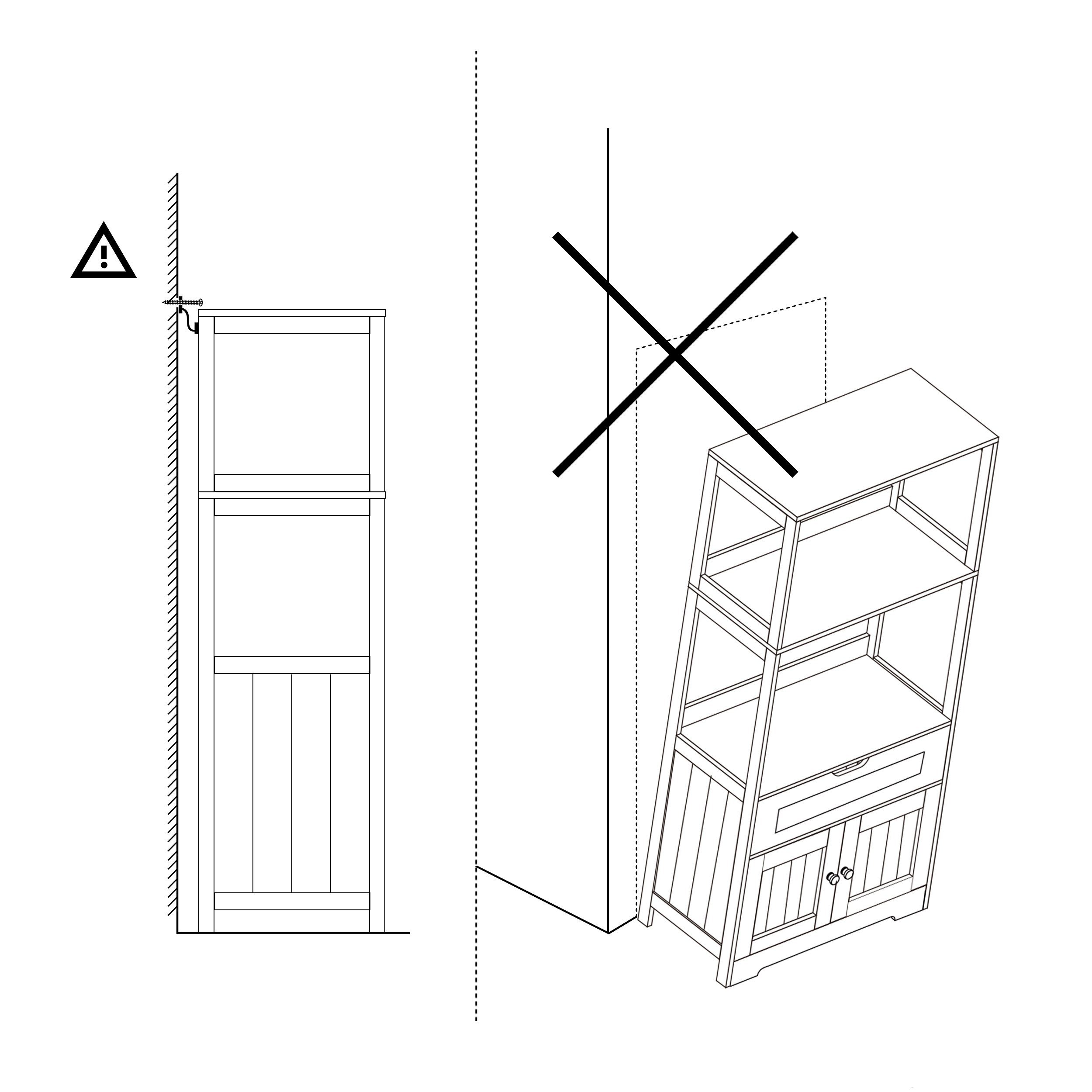 Mondeer Badkommode Badezimmerschrank, Badschrank, Aufbewahrungsschrank, 60 x 30 x 121cm, weiß