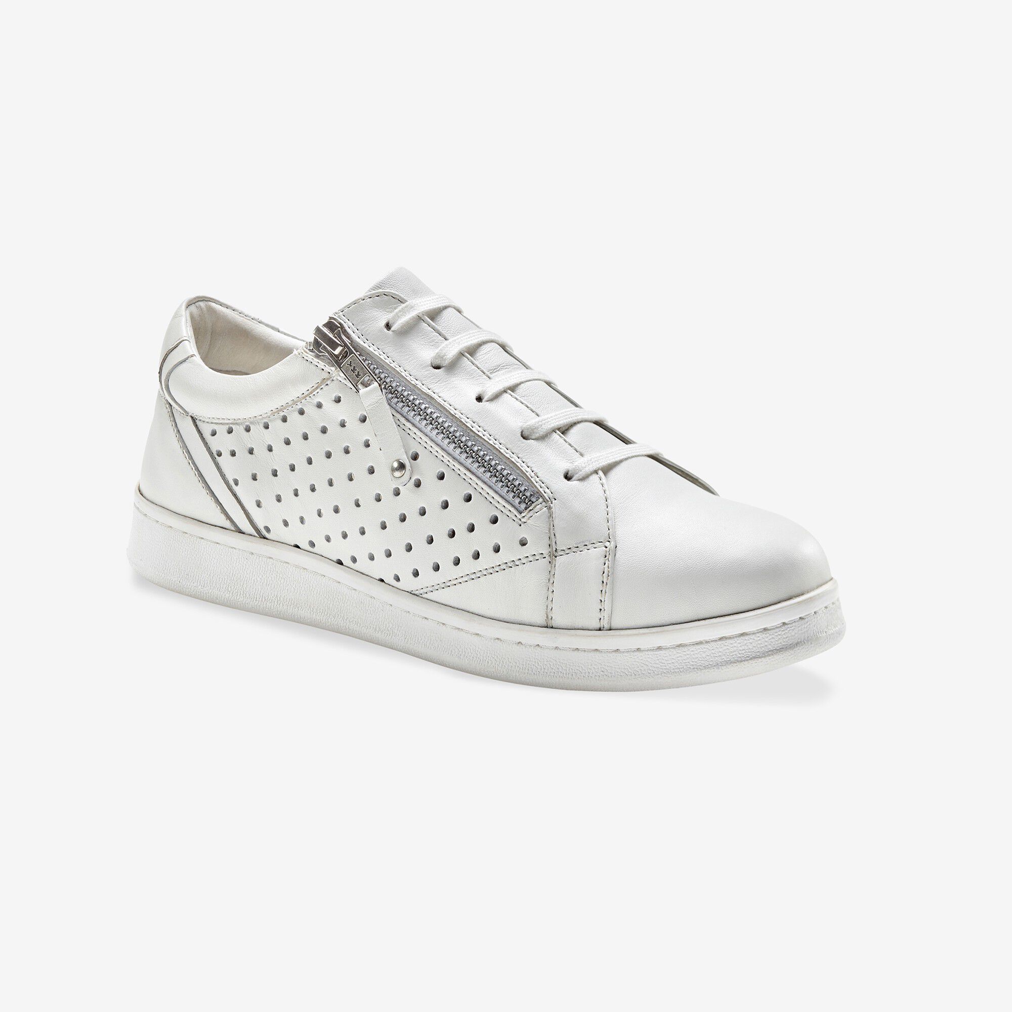 Tennis zippée en cuir perforé