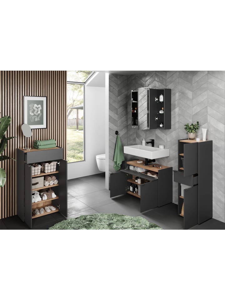 KADIMA DESIGN Stoßfester Unterschrank mit Siphonaussparung, 80x34x60 cm, Easy-Clean in Grau-Beige günstig kaufen onesize