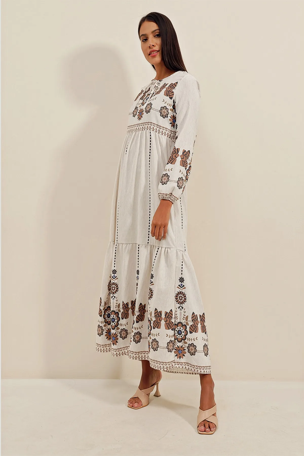 Bigdart  1947 Gemustertes langes Leinenkleid – Y. Brown