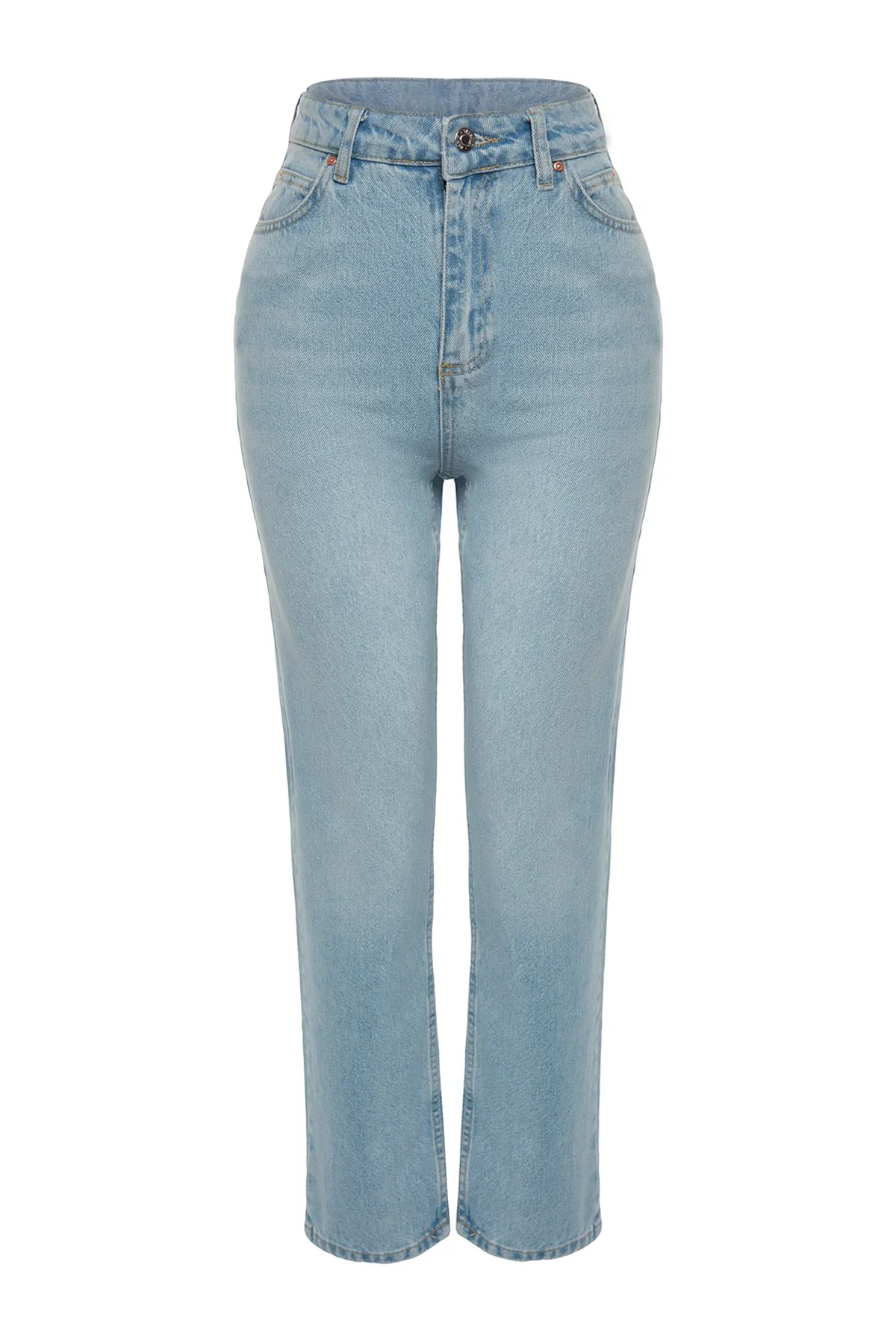 Trendyol Collection  Hellblaue gerade Jeans mit hoher Taille TWOAW24JE00082