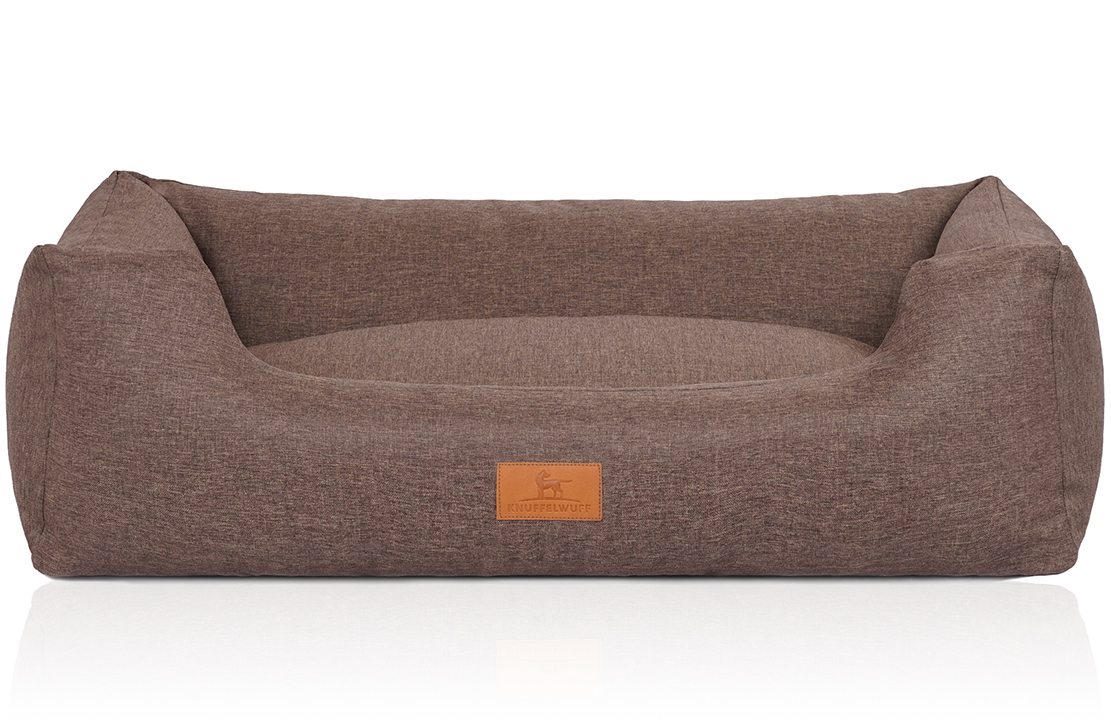 Knuffelwuff Hundebetten Knuffelwuff Hundebett Lotte aus Velours mit feinem Handwebcharakter braun/ grau M-L