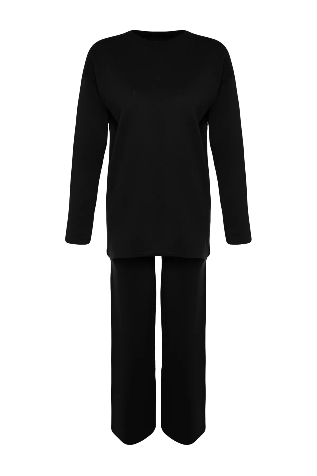 Trendyol Collection  Schwarzes Basic-Set aus Strickoberteil und -unterteil mit Rundhalsausschnitt, TWOAW23AU00244