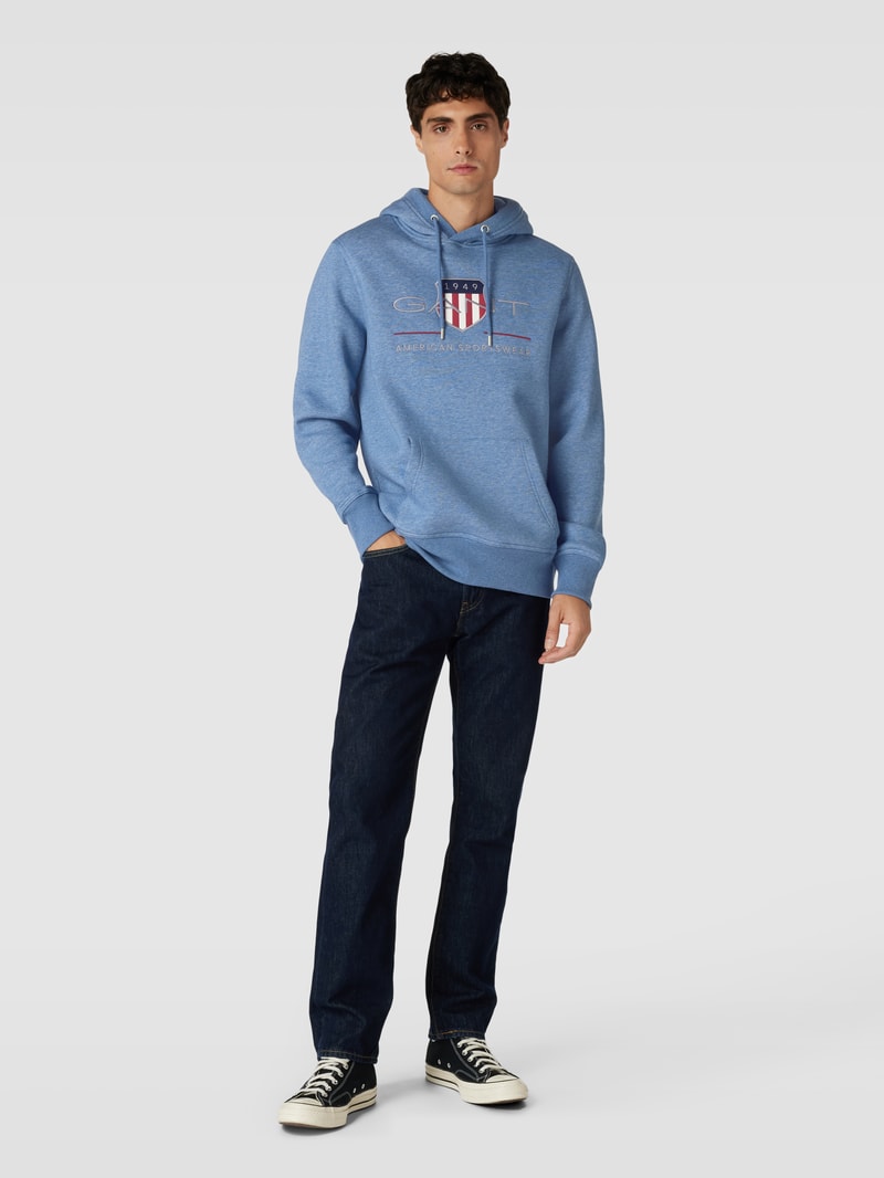 Hoodie mit Label-Stitching Modell 'ARCHIVE SHIELD' in ozean blau meliert