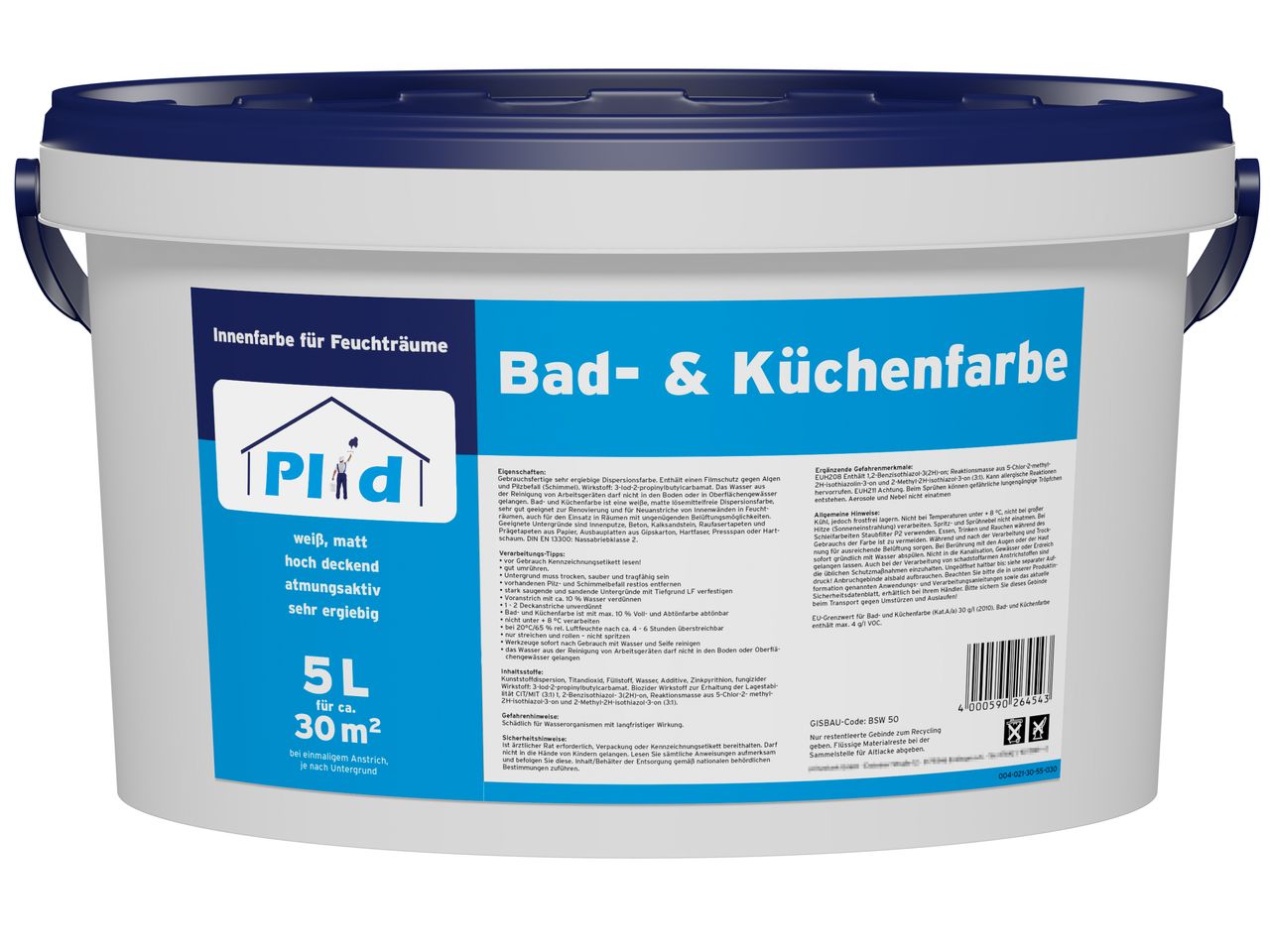 Plid Premium Bad & Küchenfarbe Badfarbe Küchenfarbe Feuchtraumfarbe Weiß