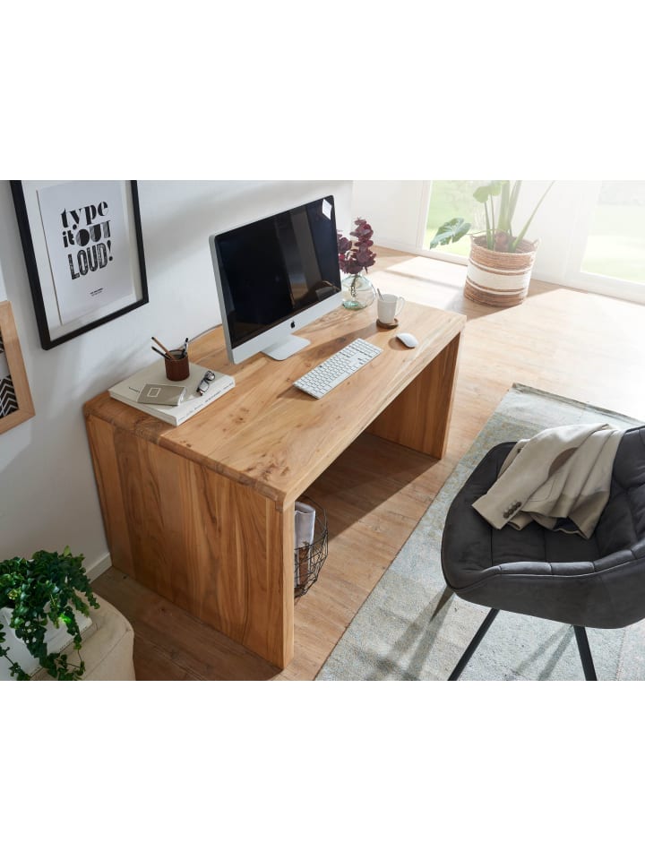 KADIMA DESIGN Schreibtisch BOHA Massiv-Holz Computertisch 140 cm breit in Akazie günstig kaufen