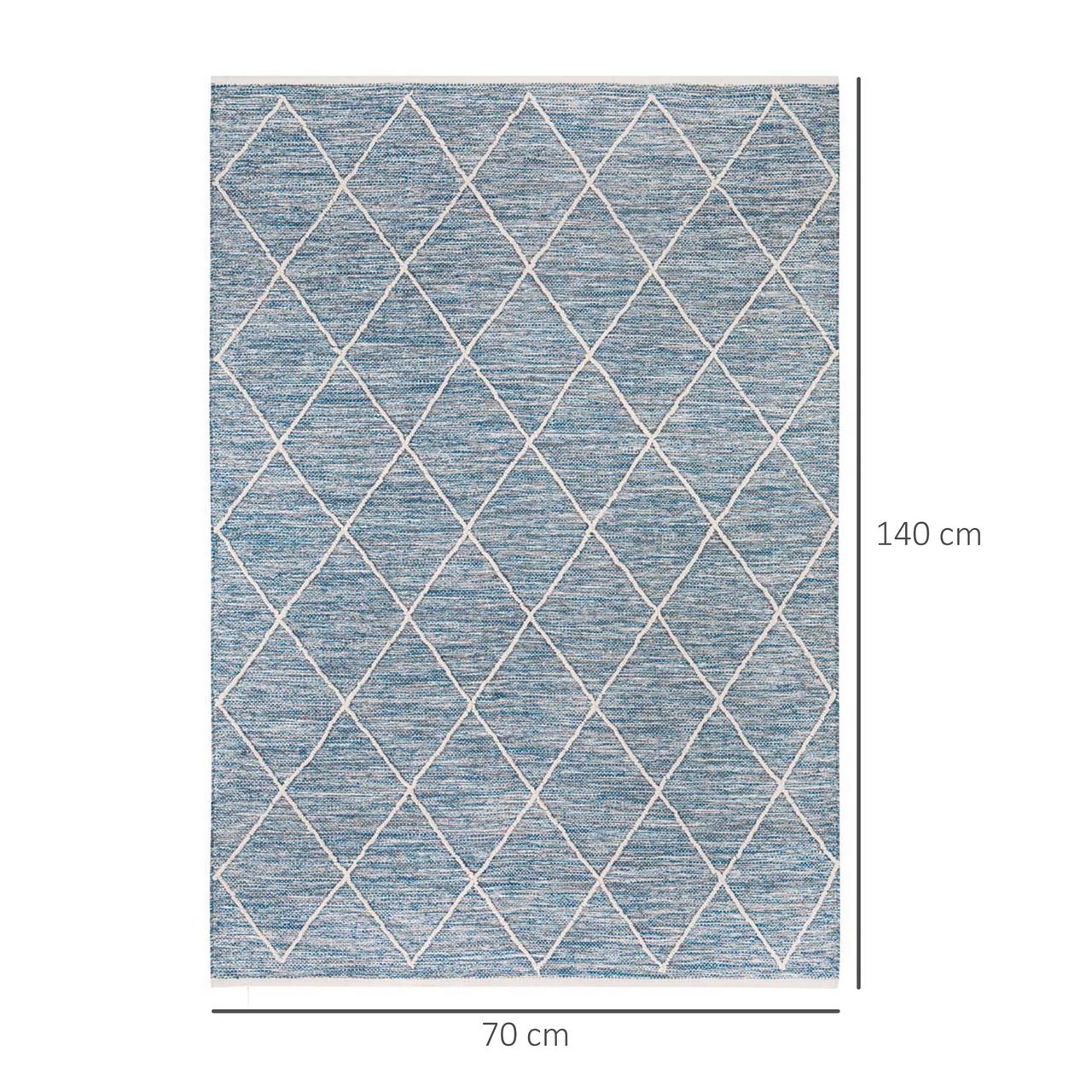 HOMCOM Teppich aus Baumwolle Blau 140 x 70 x 0,7 cm