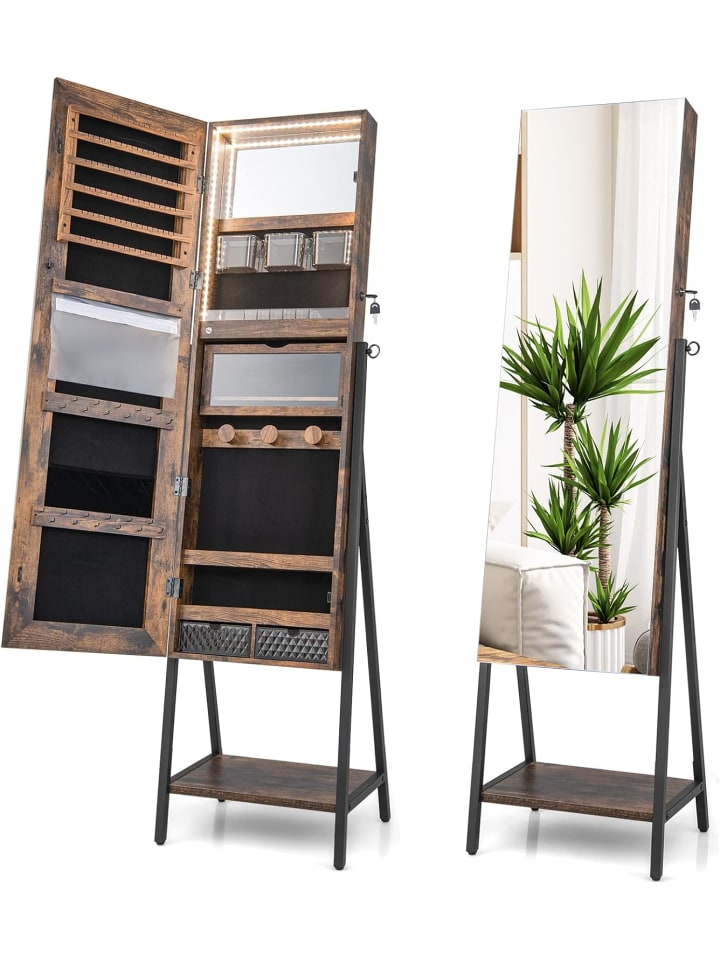 COSTWAY Schmuckschrank mit Spiegel in Braun günstig kaufen 37 cm