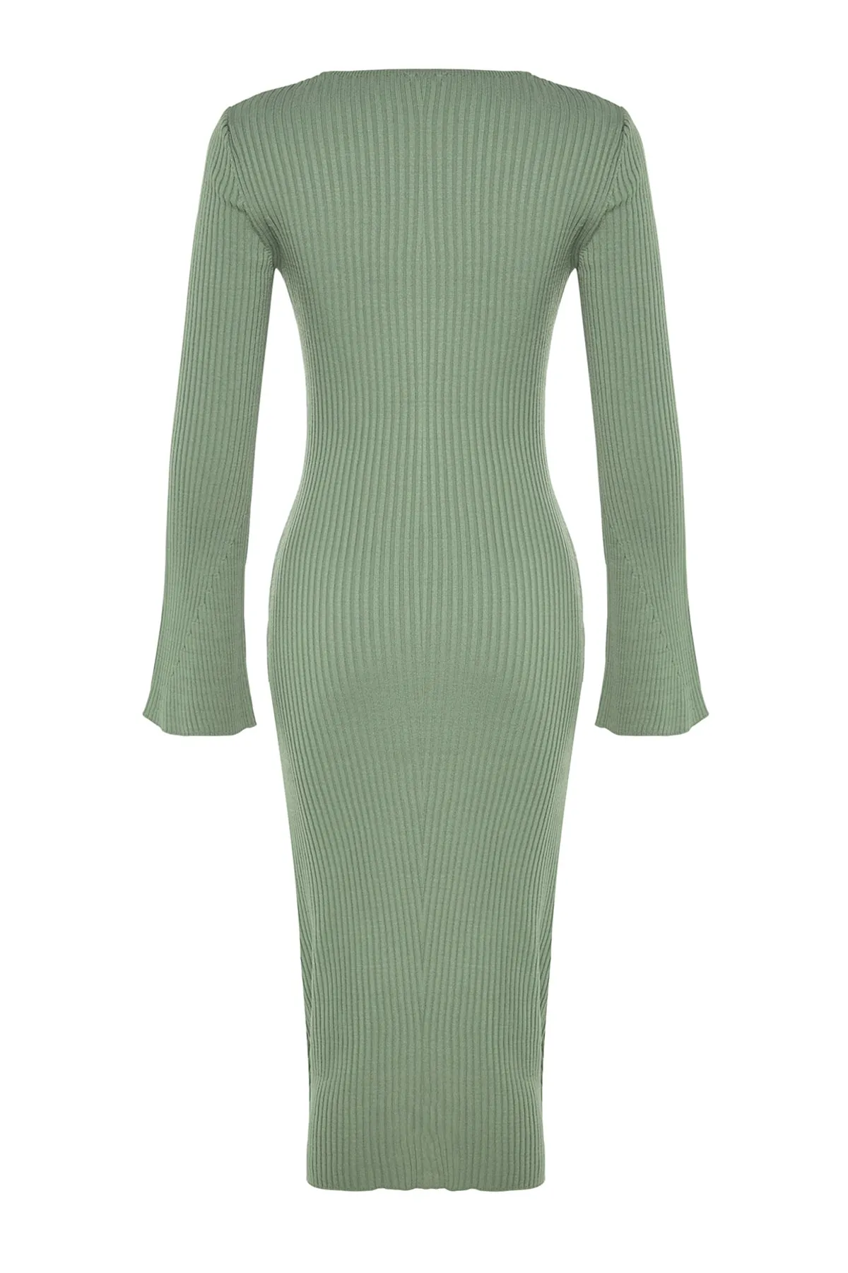 Trendyol Collection  Khakifarbenes Midi-Strickkleid mit Basic-Ärmeln TWOAW24EL00117