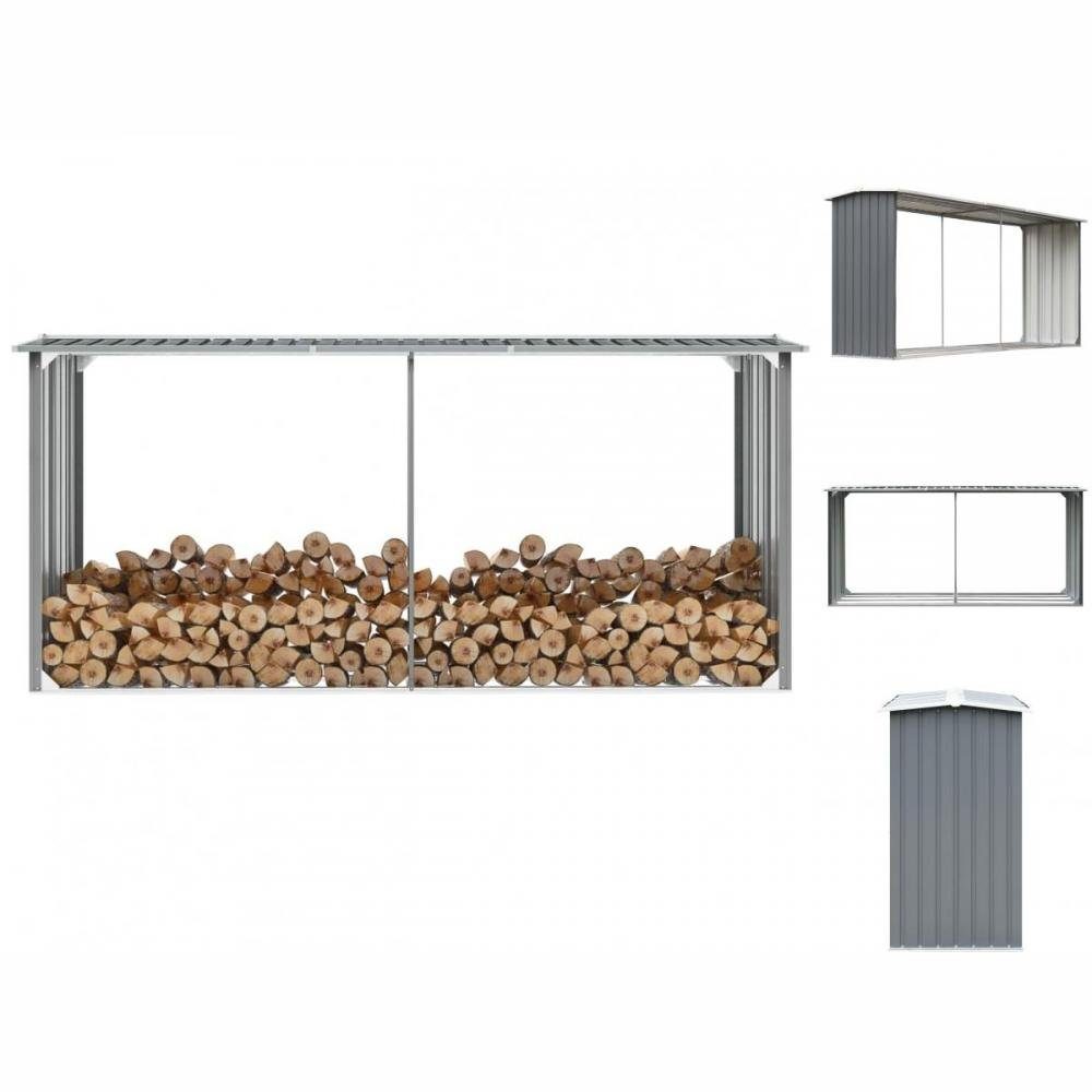 vidaXL Kaminholzregal Brennholzlager aus verzinktem Stahl 330 x 92 x 153 cm Grau, BxTxH:330x92x92 cm