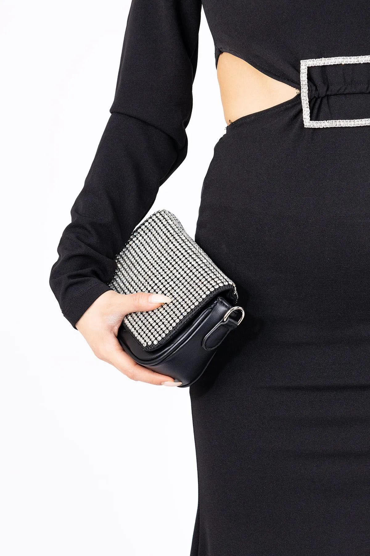 Getcho  Sanem Damen Abendtasche mit Kettenriemen und Steinstickerei