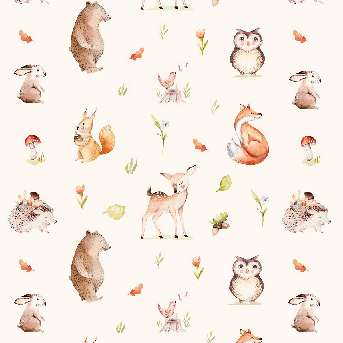 Geschenkpapier 5 Bögen Waldtiere pastell – 1,60€/qm Größe: - 84,1 x 59,4 cm Geschenkpapier