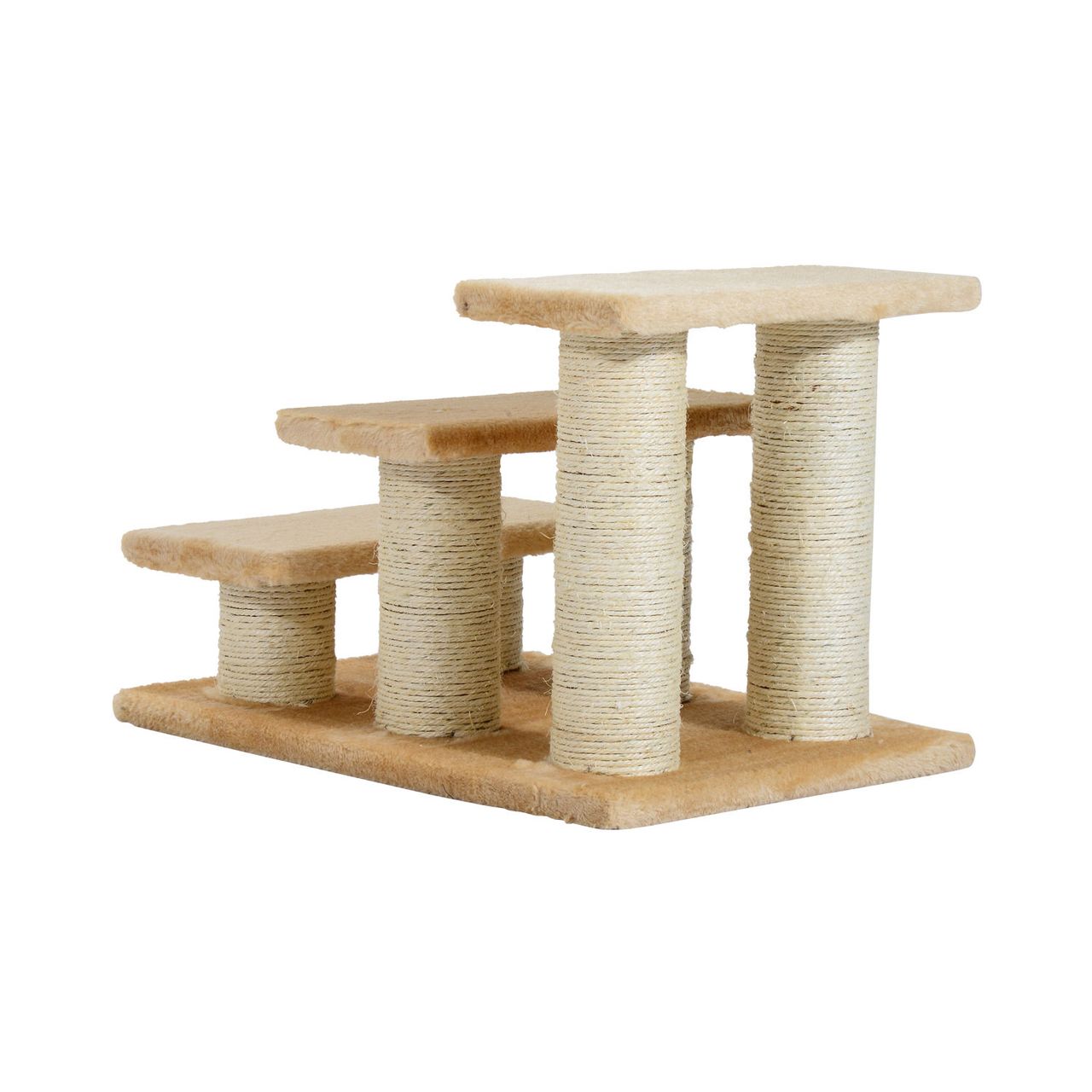 PawHut Tiertreppe Katzentreppe Hundetreppe 3 Stufen Treppe für Katze und Hunde Plüsch Creme 45 x 35 x 34 cm