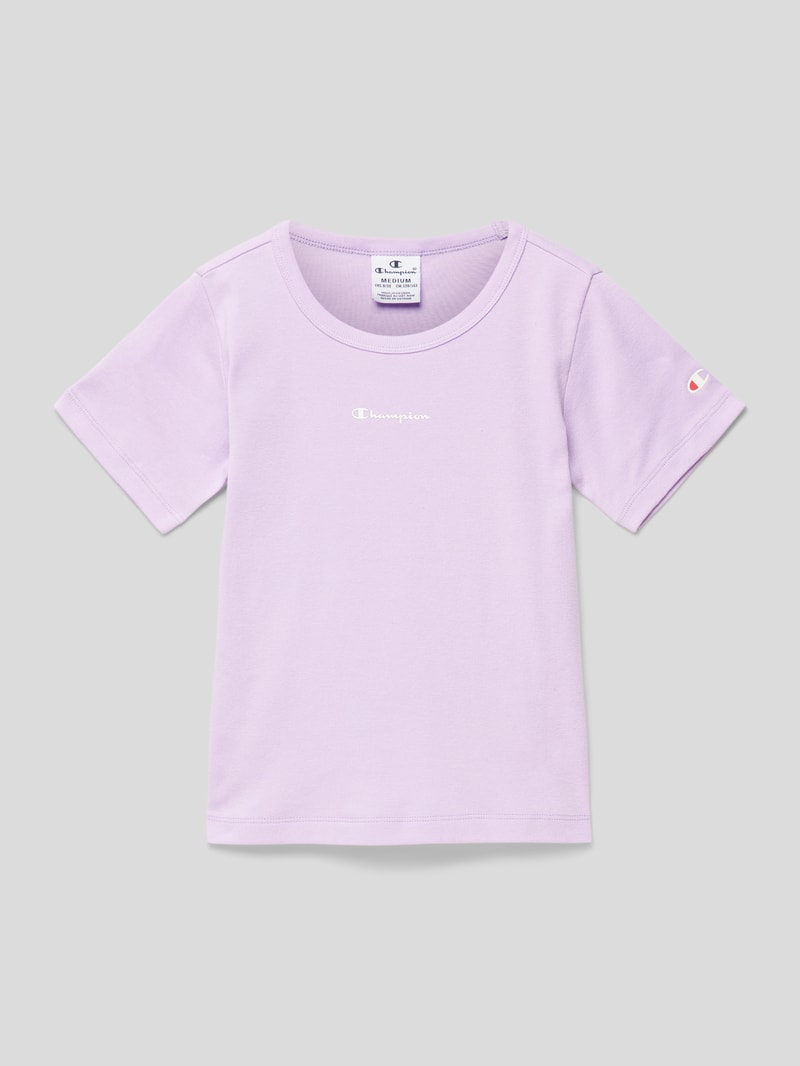 T-Shirt mit Label-Print in flieder