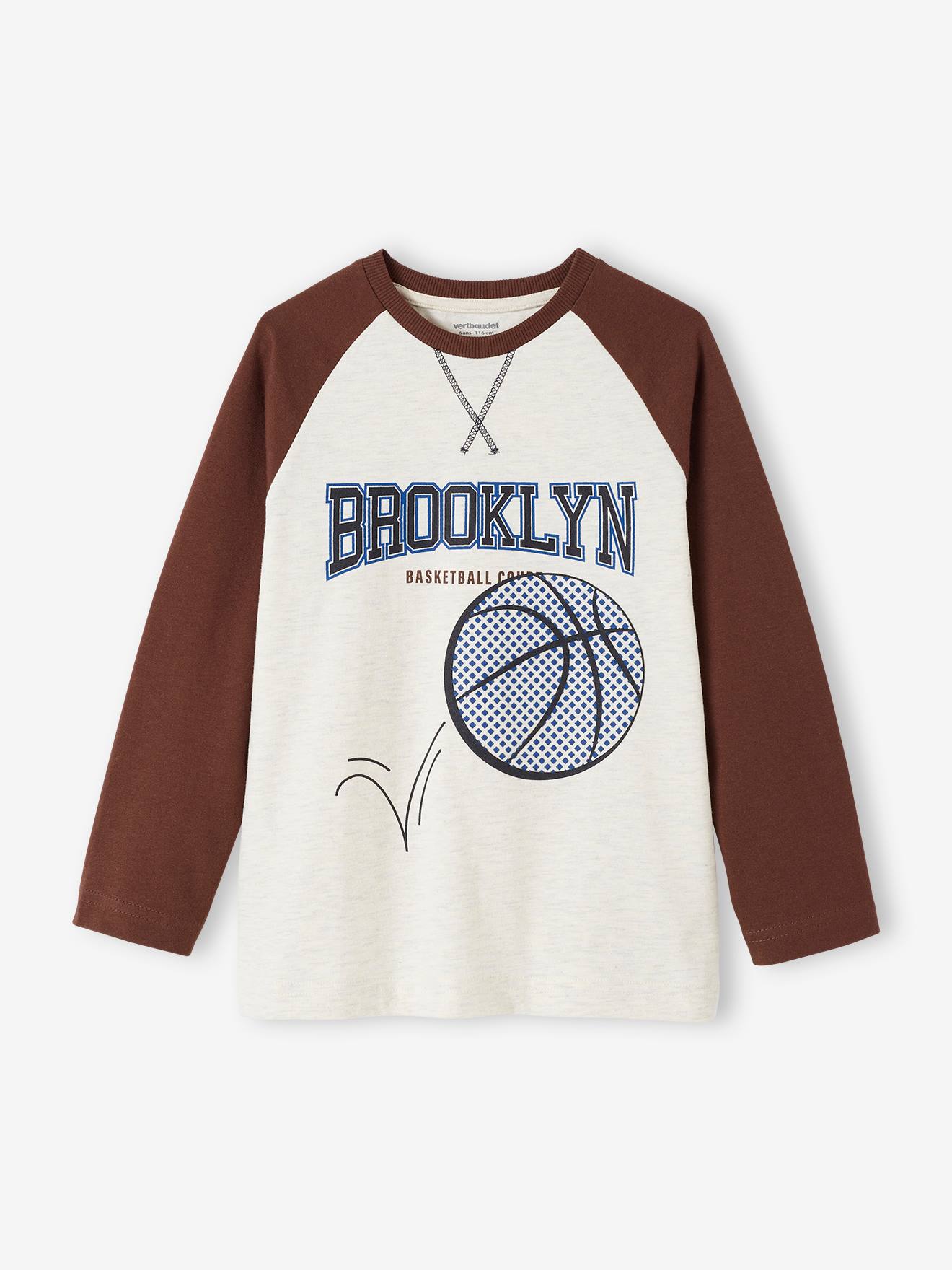 Vertbaudet Jungen Sport-Shirt, Basketball - beige meliert