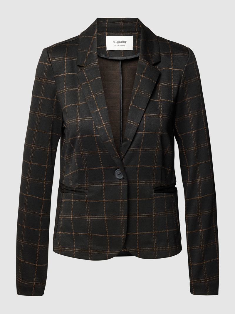Blazer mit Hahnentrittmuster und Paspeltaschen in mittelbraun