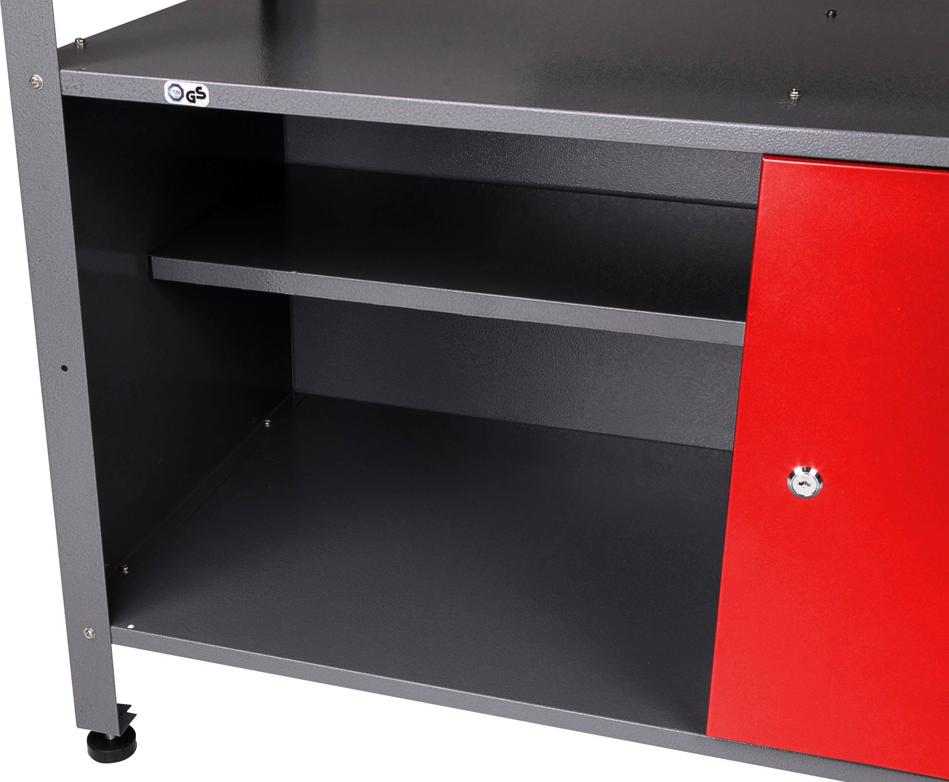 ONDIS24 Werkstatt-Set, (4-tlg), mit 2 Werkbänken, Werkzeugschrank & Lochwand