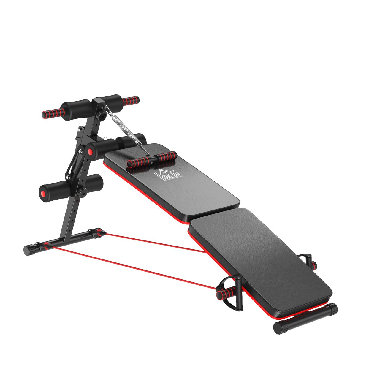 HOMCOM Sit Up Bank Bauchtrainer mit Trainingsseile Trainingsbank Multifunktion Schwarz Rot 51x137x50-66 cm