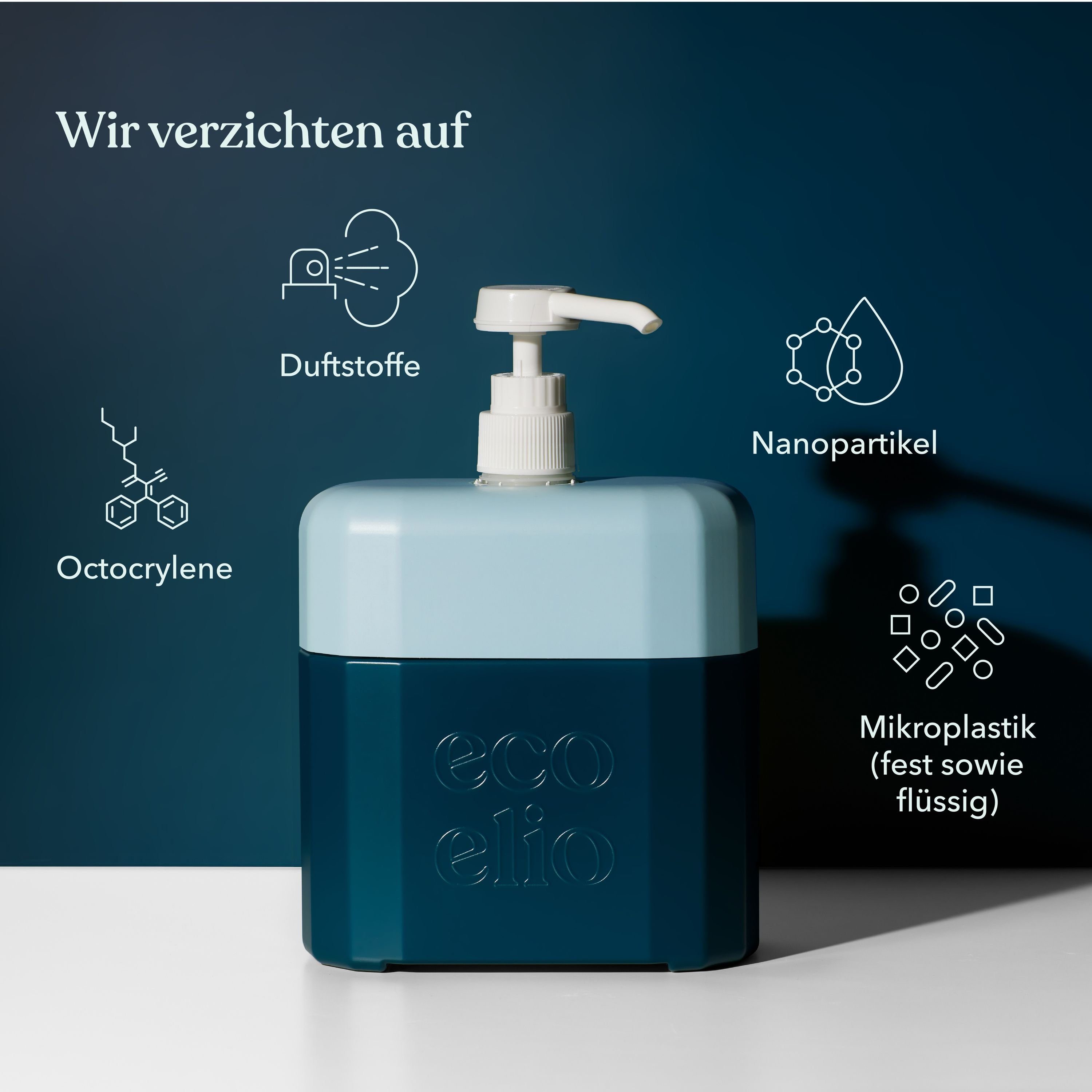 eco elio Sonnenschutzfluid LSF 50 Nachhaltig & Hautverträglich 250ml incl., Spender Box, 4-tlg., + 2 Reisetuben, schnell einziehend