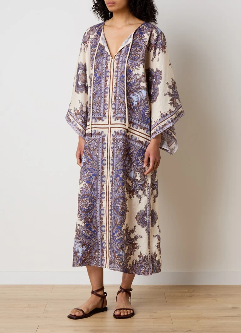 Vestido túnica midi de lino con estampado paisley Ottie de Zimmermann