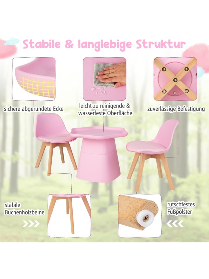 COSTWAY Sitzgruppe 3 tlg. Set 3-8 Jahren in Rosa günstig kaufen onesize