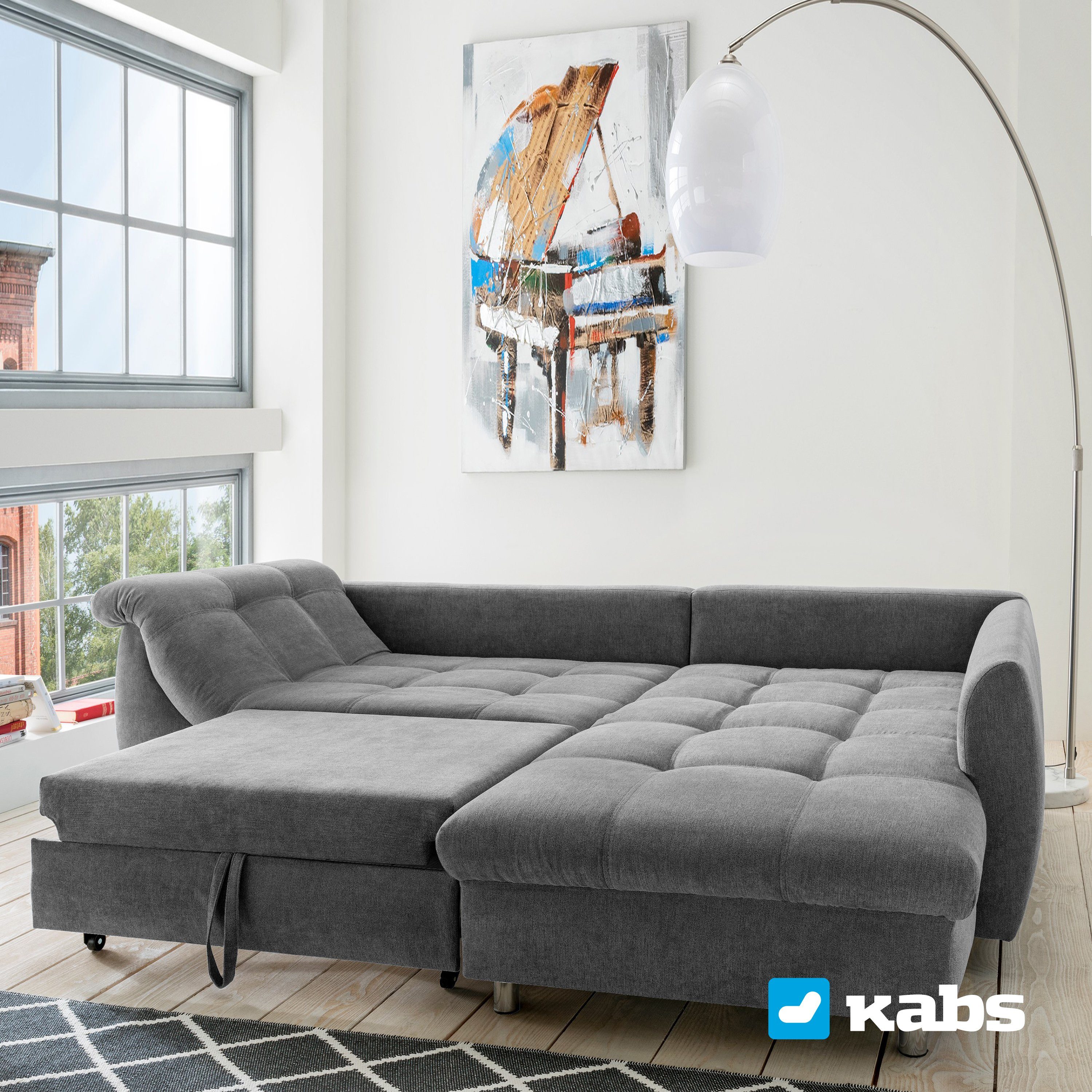 Kabs Polsterwelt Ecksofa Brunson, Schlaffunktion, Zierkissen, Maße: B x H x T: ca. 253 x 84 x 190 cm