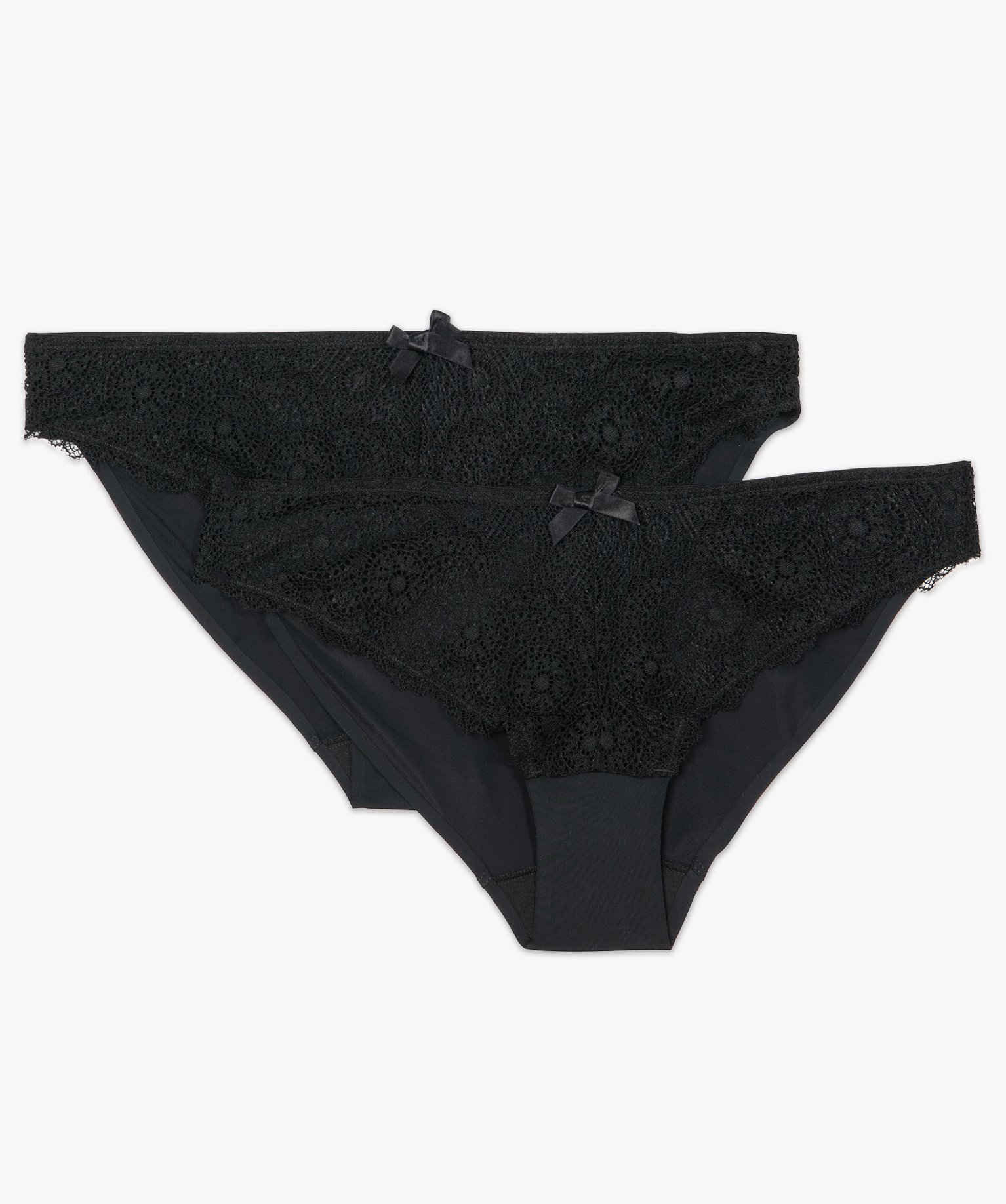Culotte femme en dentelle et microfibre (lot de 2) noir | GEMO