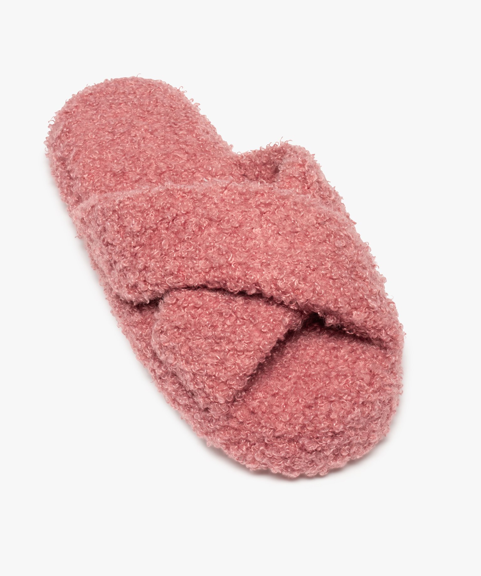 Chaussons femme mules ouvertes en maille bouclette rose | GEMO