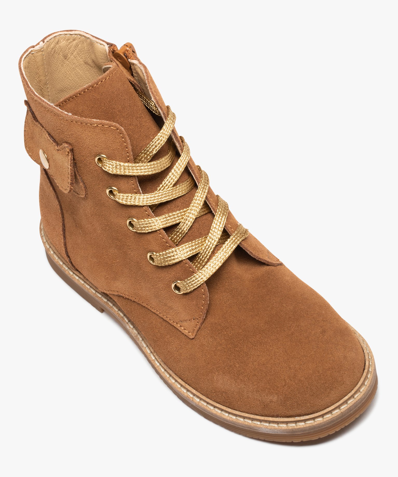 Boots fille dessus cuir uni à lacets métallisés et zip – NA!