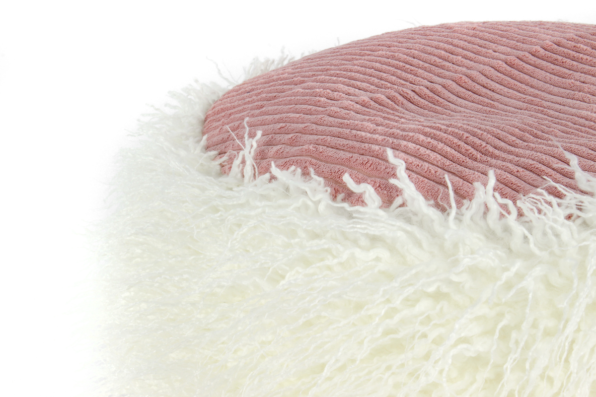 Kayoom Fellpouf Bobtail 125 Weiß / Rosa