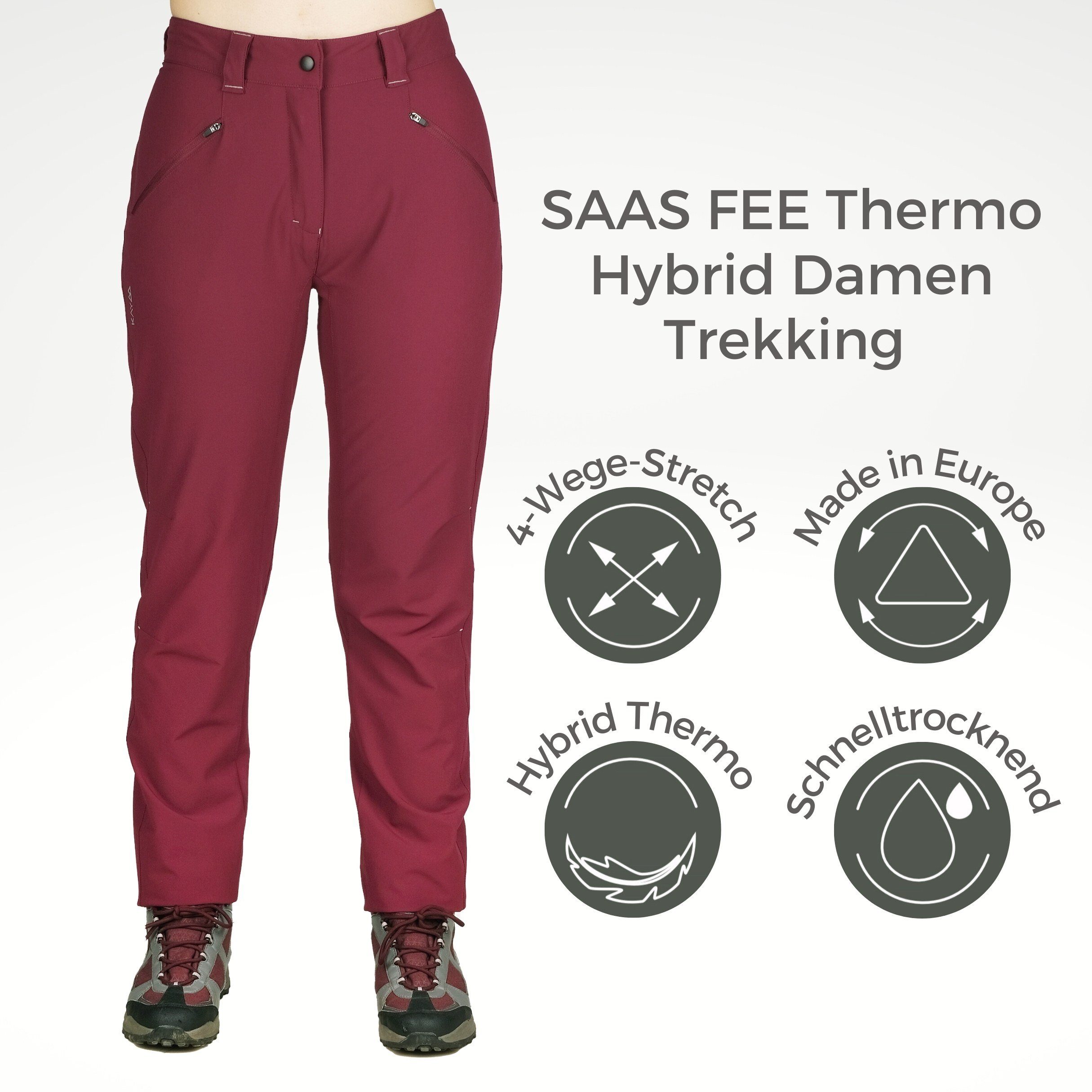 Kaymountain Trekkinghose Damen Wander Outdoor Hose Saas Fee Hybrid Thermo Rubin 48