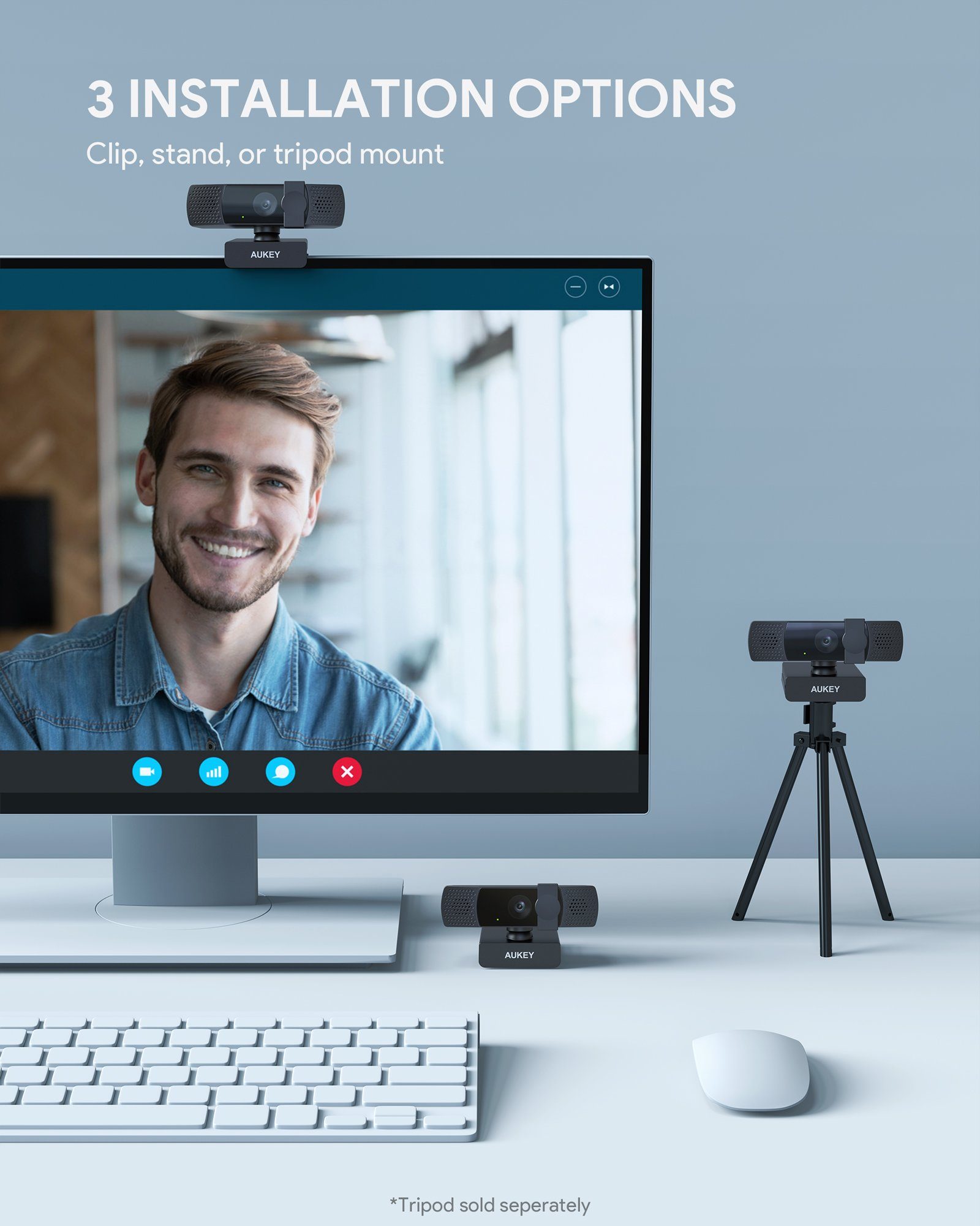 NAIPO Full HD-Webcam (HD, 1080p Webcam mit automatischer Lichtkorrektur)