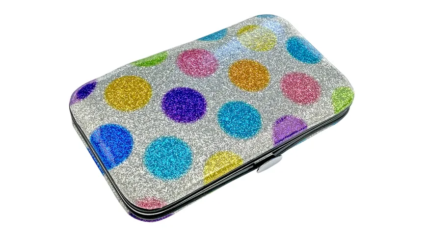 Rahmenmaniküre Etui, 6-teilig, Punkte, Glitzer Punkte, Glitzer