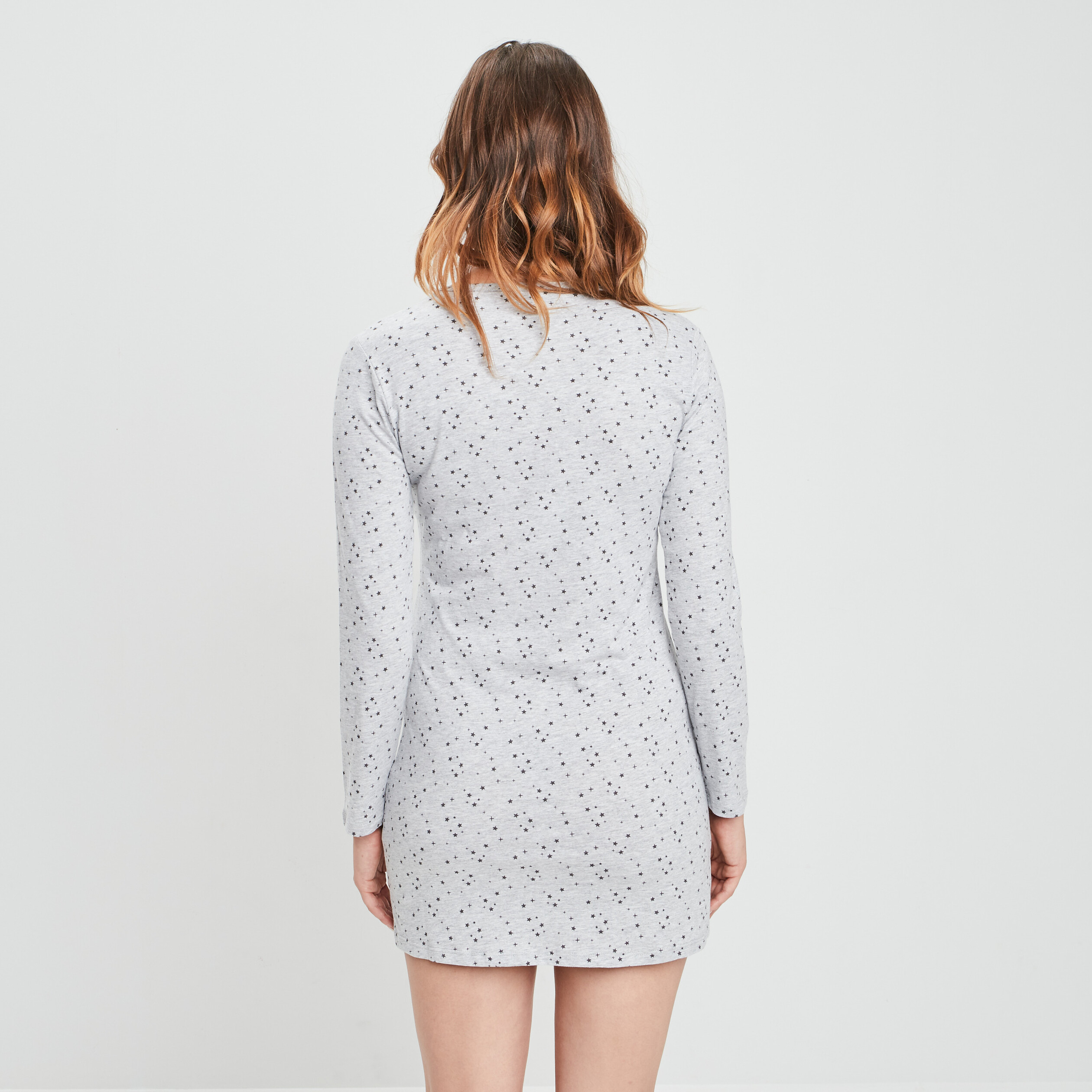 Chemise de nuit manches longues gris clair femme | La Halle
