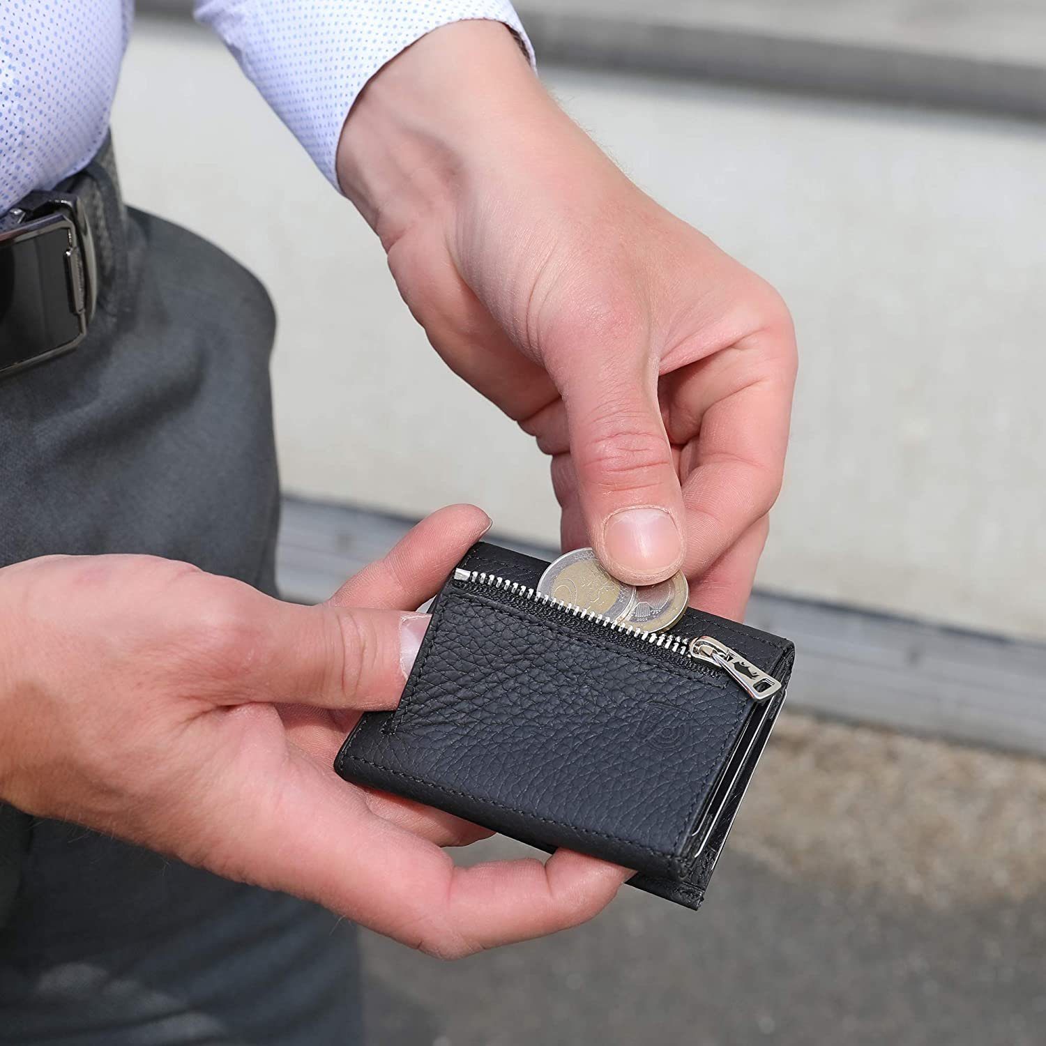Solo Pelle Brieftasche Slim Wallet mit Münzfach [12 Karten] Slimwallet Riga [RFID-Schutz], echt Leder, RFID Schutz, Macde in Europe