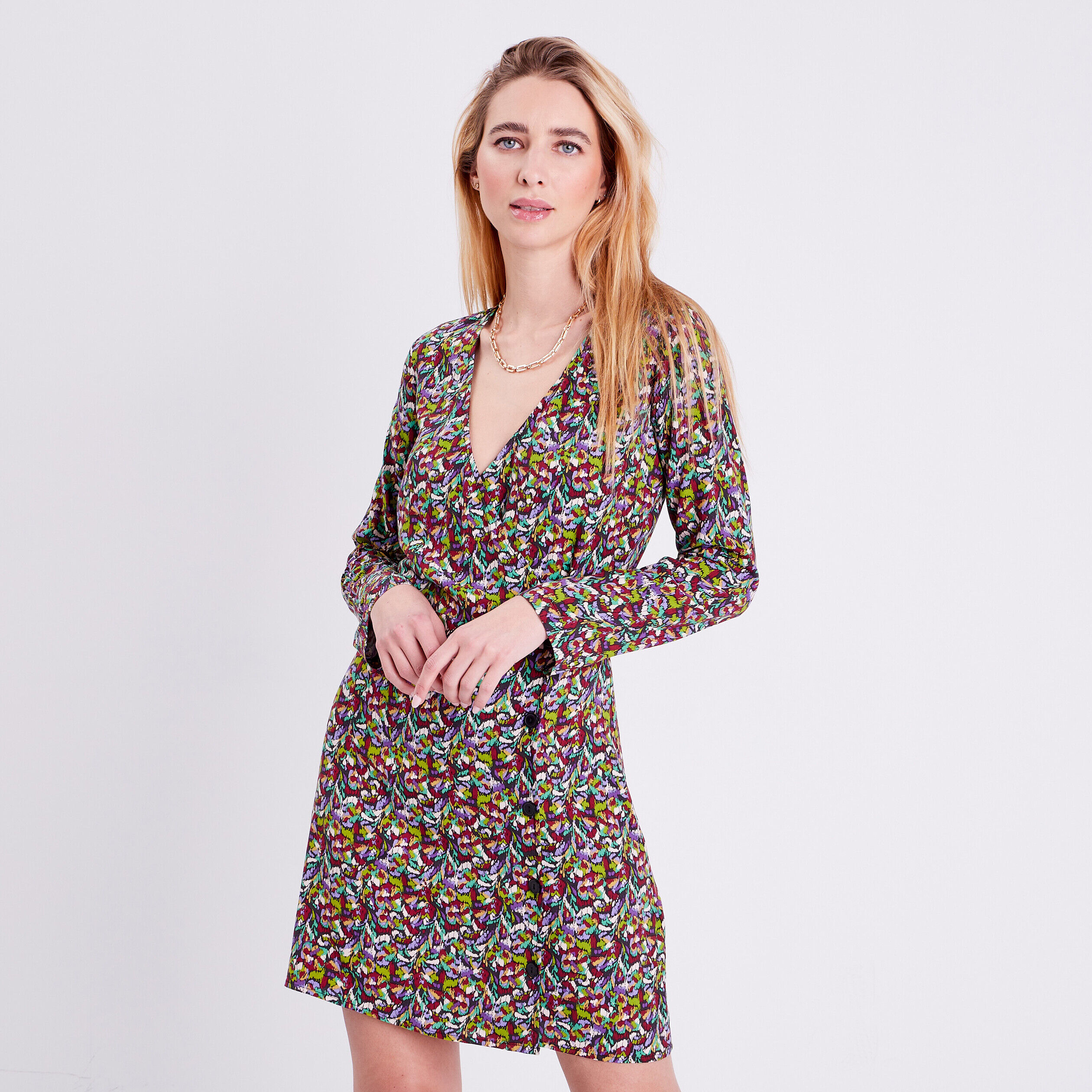 Robe évasée manches 3/4 noir femme | Cache Cache