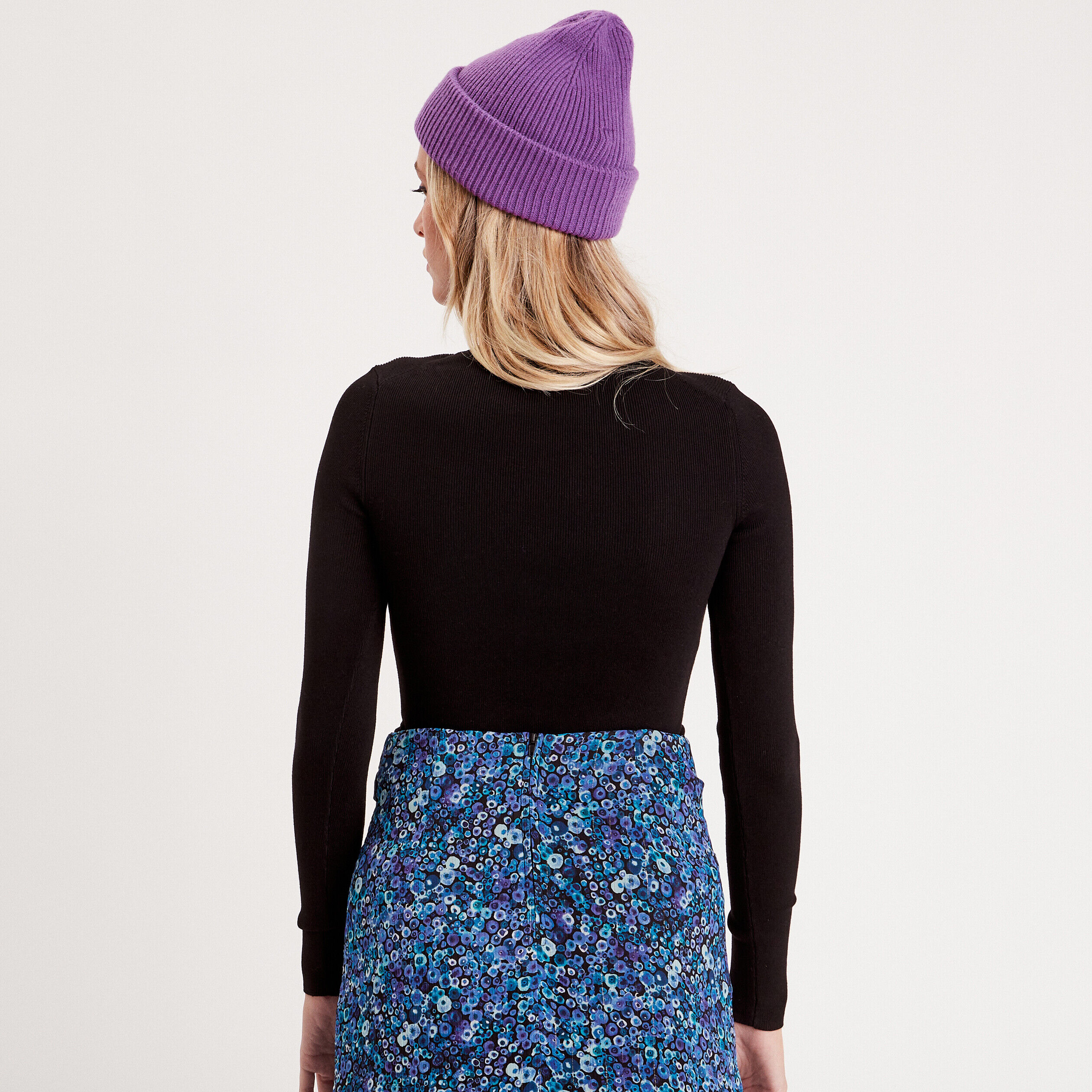 Pull côtelé col roulé noir femme | Cache Cache