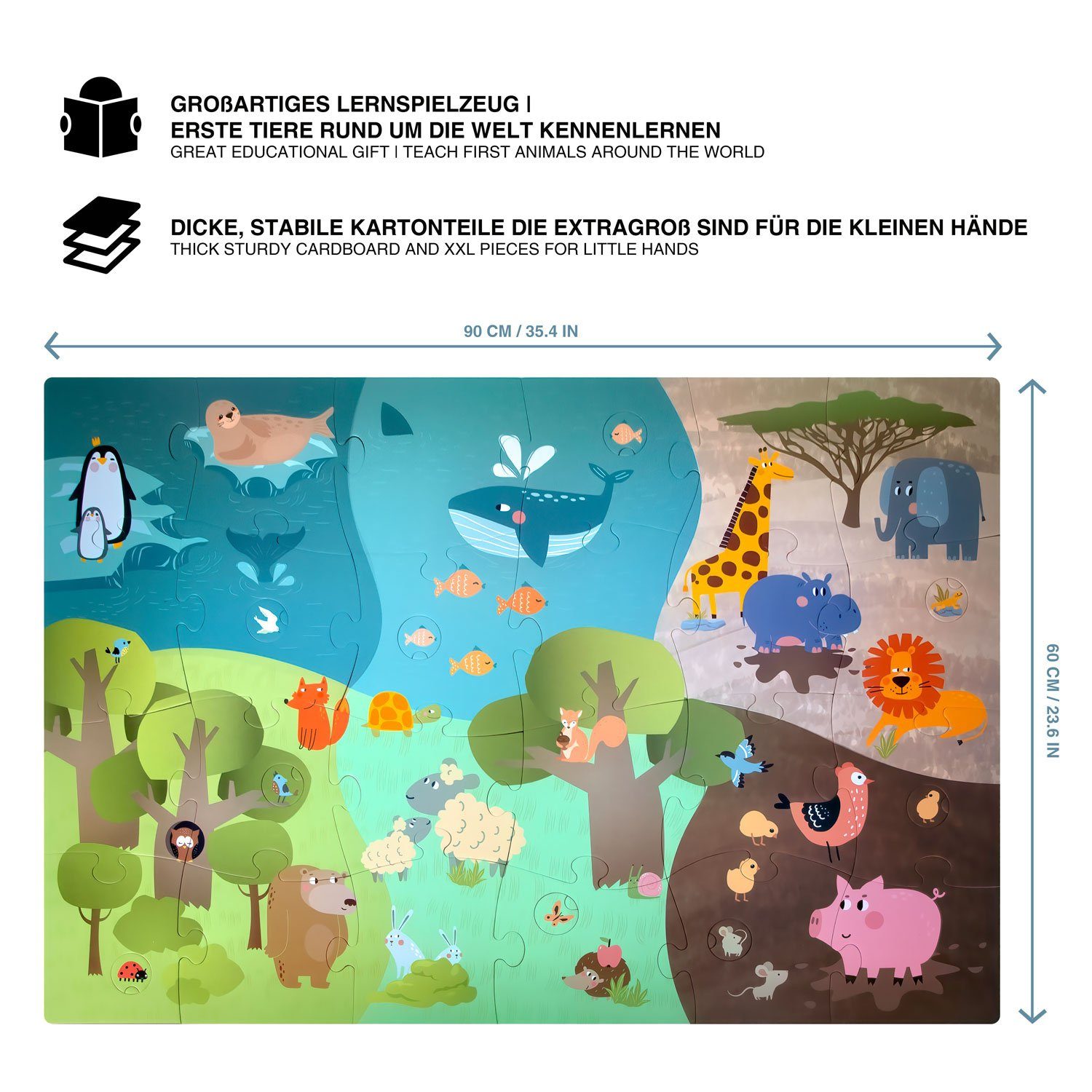 all Kids United Puzzle XXL Tiere Kinder-Spielzeug, 33 Puzzleteile, mit Tieren und Landschaft