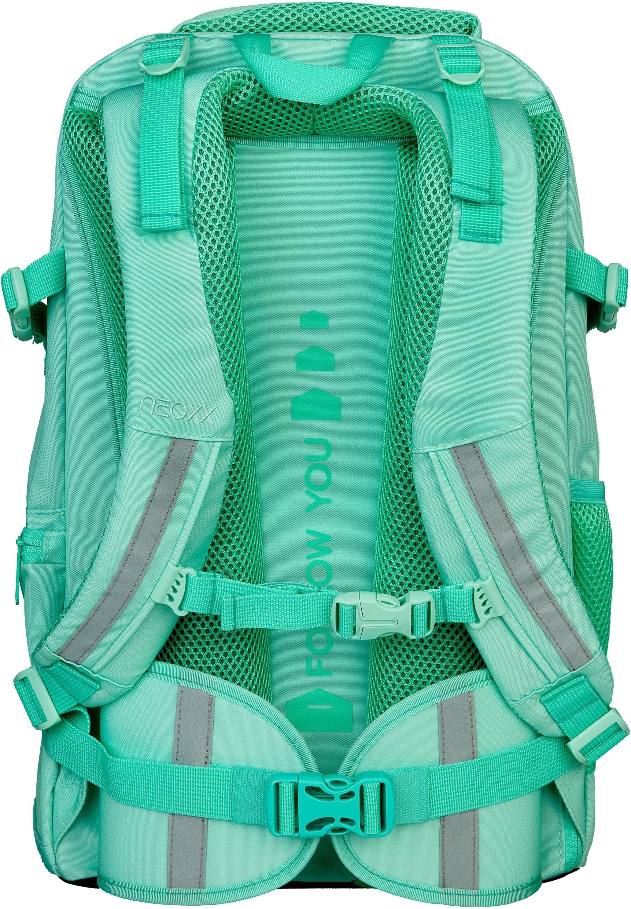 neoxx Schulrucksack Active, Mint to be, aus recycelten PET-Flaschen