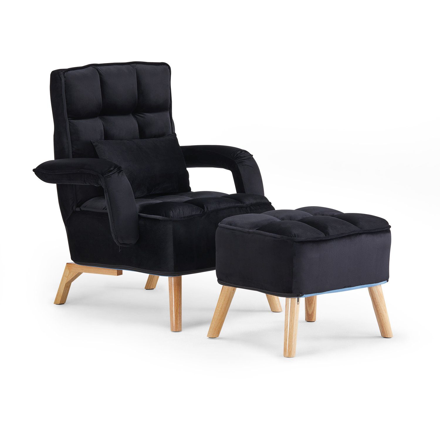 CLIPOP Relaxsessel Loungesessel Polsterstuhl (Relaxsessel mit Hocker), Fernsehsessel aus Samtbezug